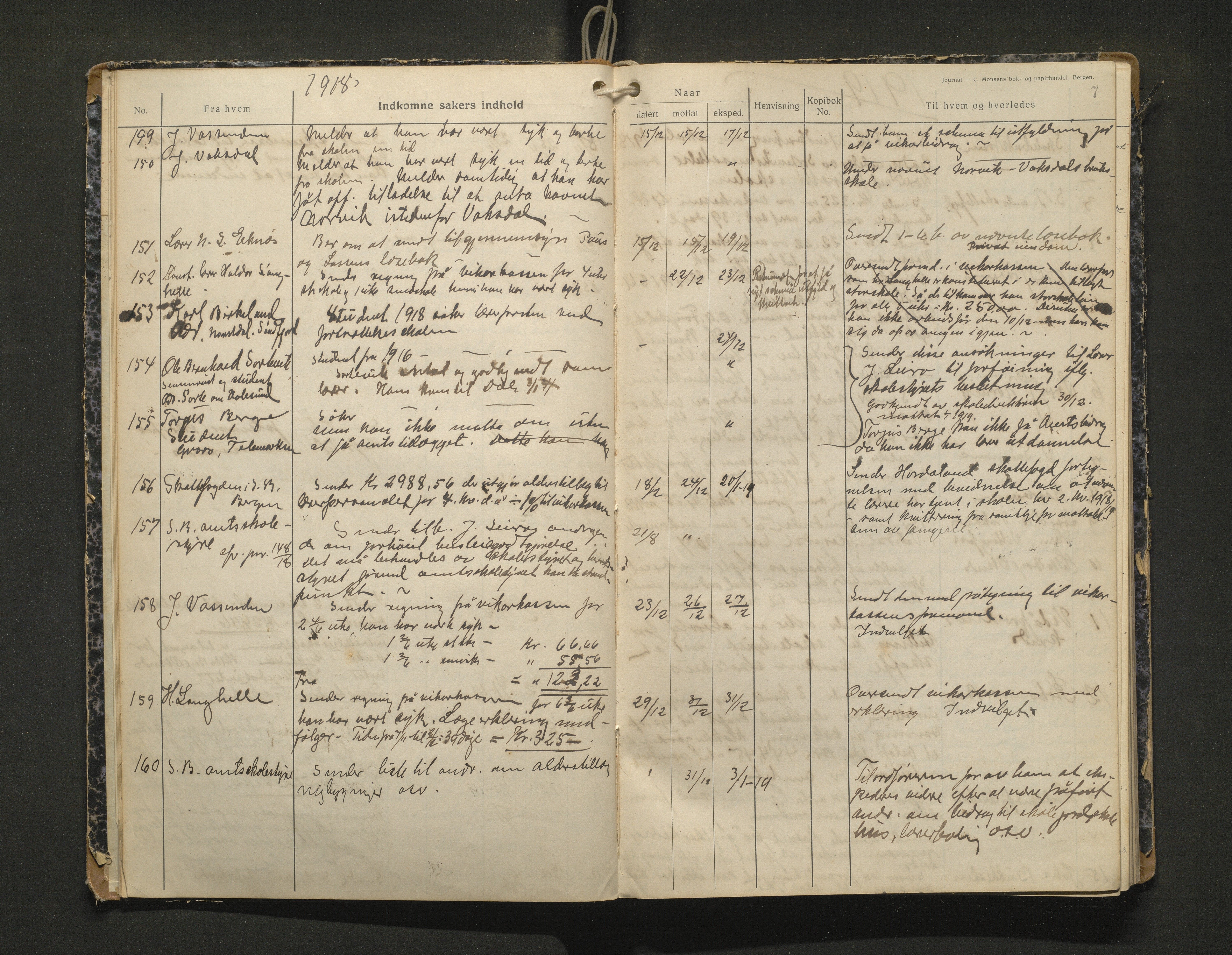 Bruvik kommune. Skulestyre, IKAH/1251a-211/C/Ca/L0003: Postjournal for Bruvik skulestyre, 1918-1920