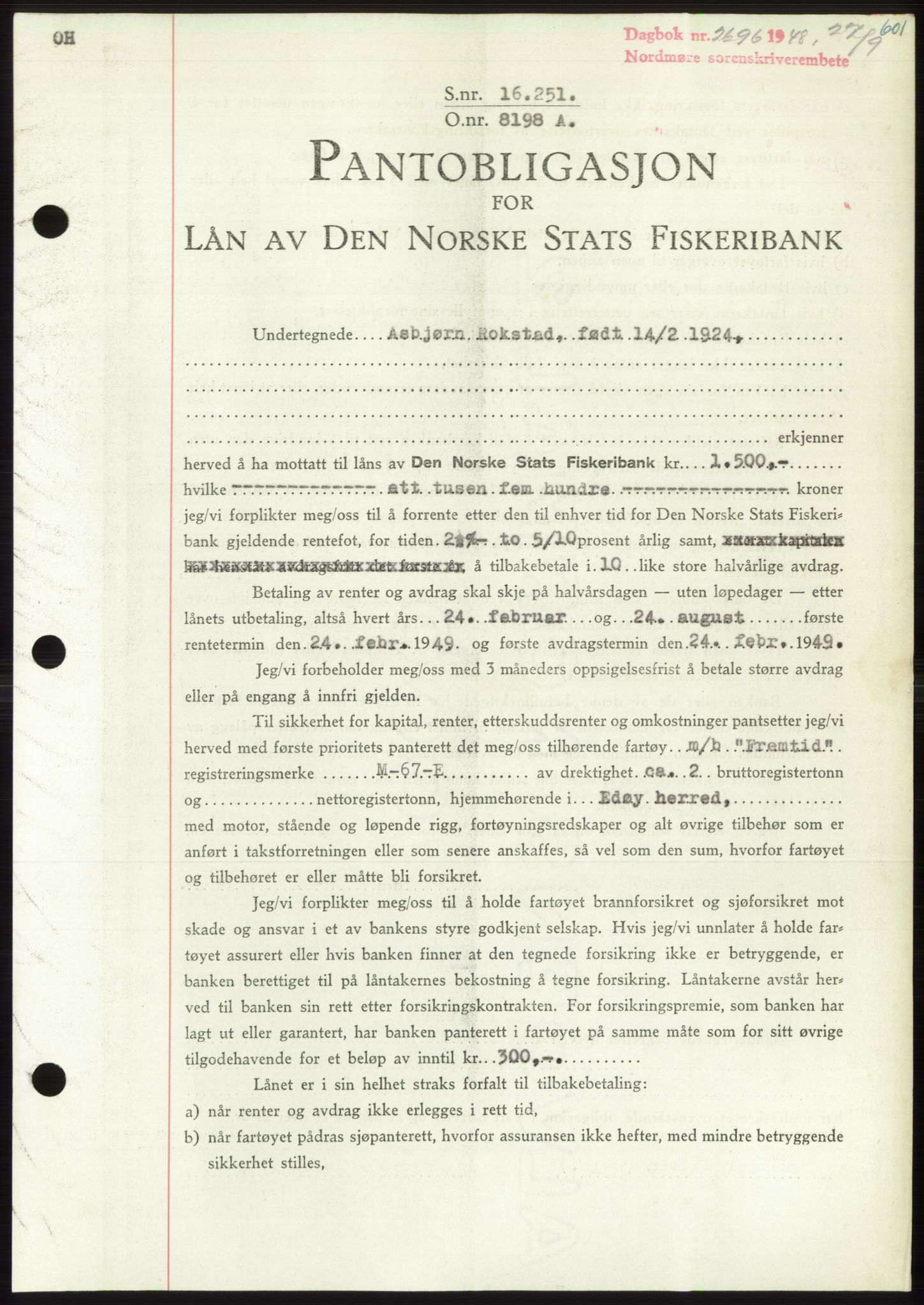 Nordmøre sorenskriveri, SAT/A-4132/1/2/2Ca: Pantebok nr. B99, 1948-1948, Dagboknr: 2696/1948