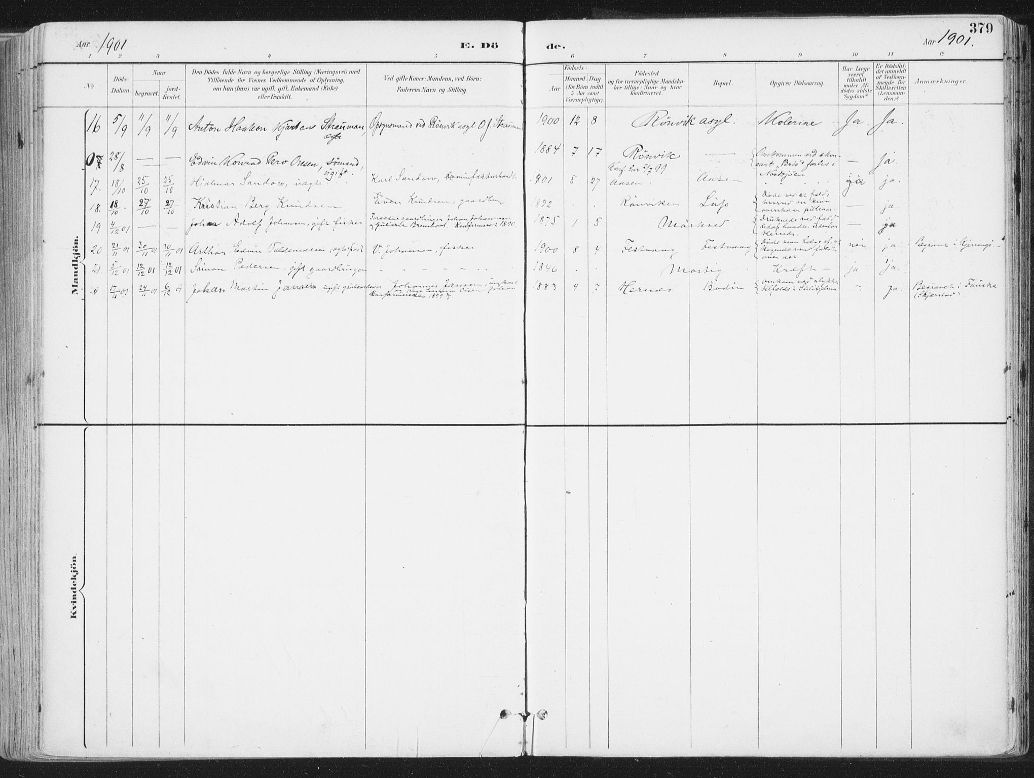 Ministerialprotokoller, klokkerbøker og fødselsregistre - Nordland, SAT/A-1459/802/L0055: Ministerialbok nr. 802A02, 1894-1915, s. 379