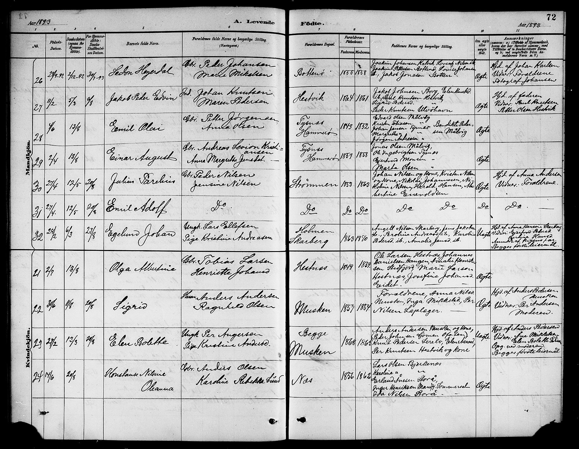 Ministerialprotokoller, klokkerbøker og fødselsregistre - Nordland, AV/SAT-A-1459/861/L0876: Klokkerbok nr. 861C02, 1887-1903, s. 72
