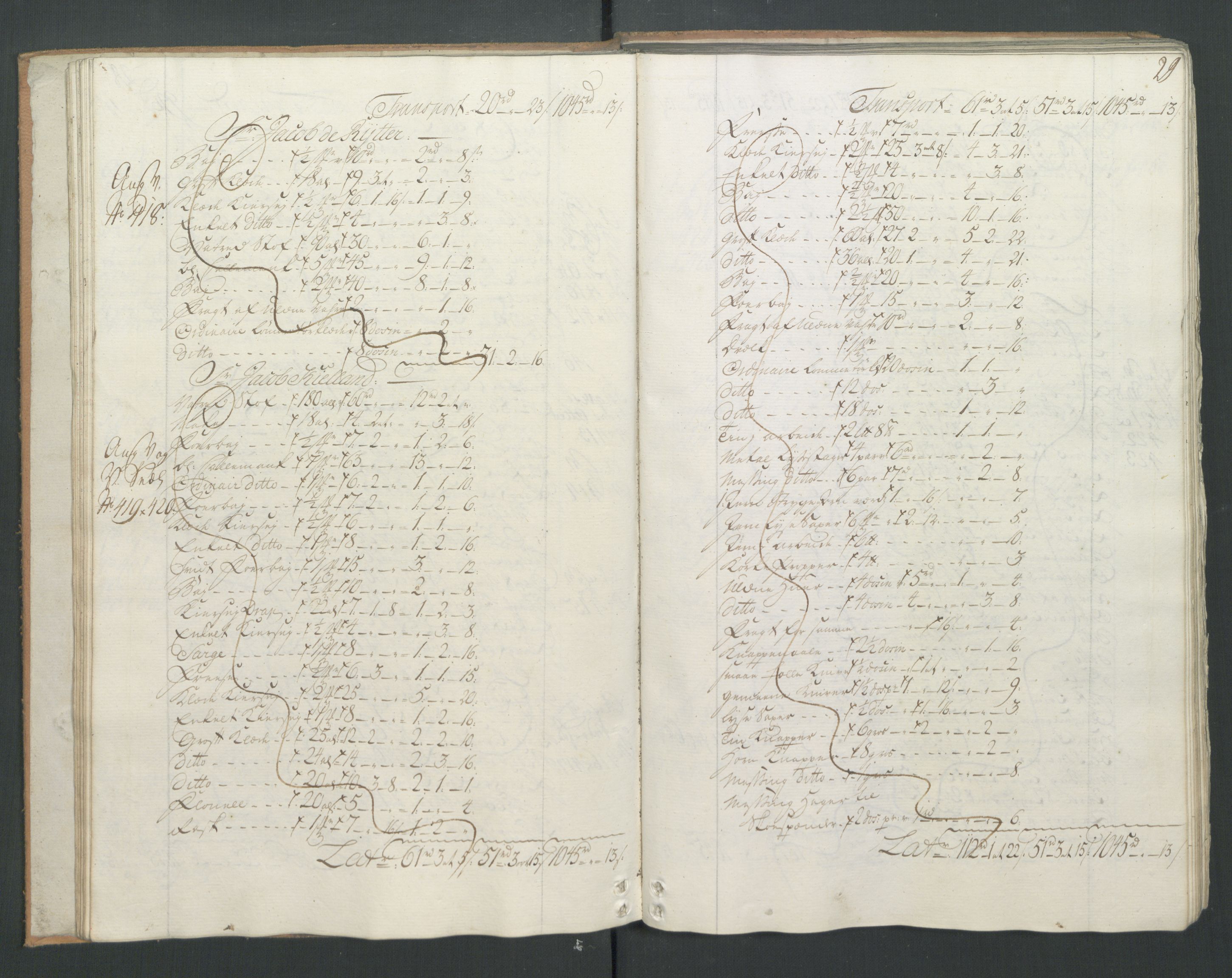 Generaltollkammeret, tollregnskaper, AV/RA-EA-5490/R22/L0026/0001: Tollregnskaper Stavanger / Hovedtollbok, 1764, s. 28b-29a