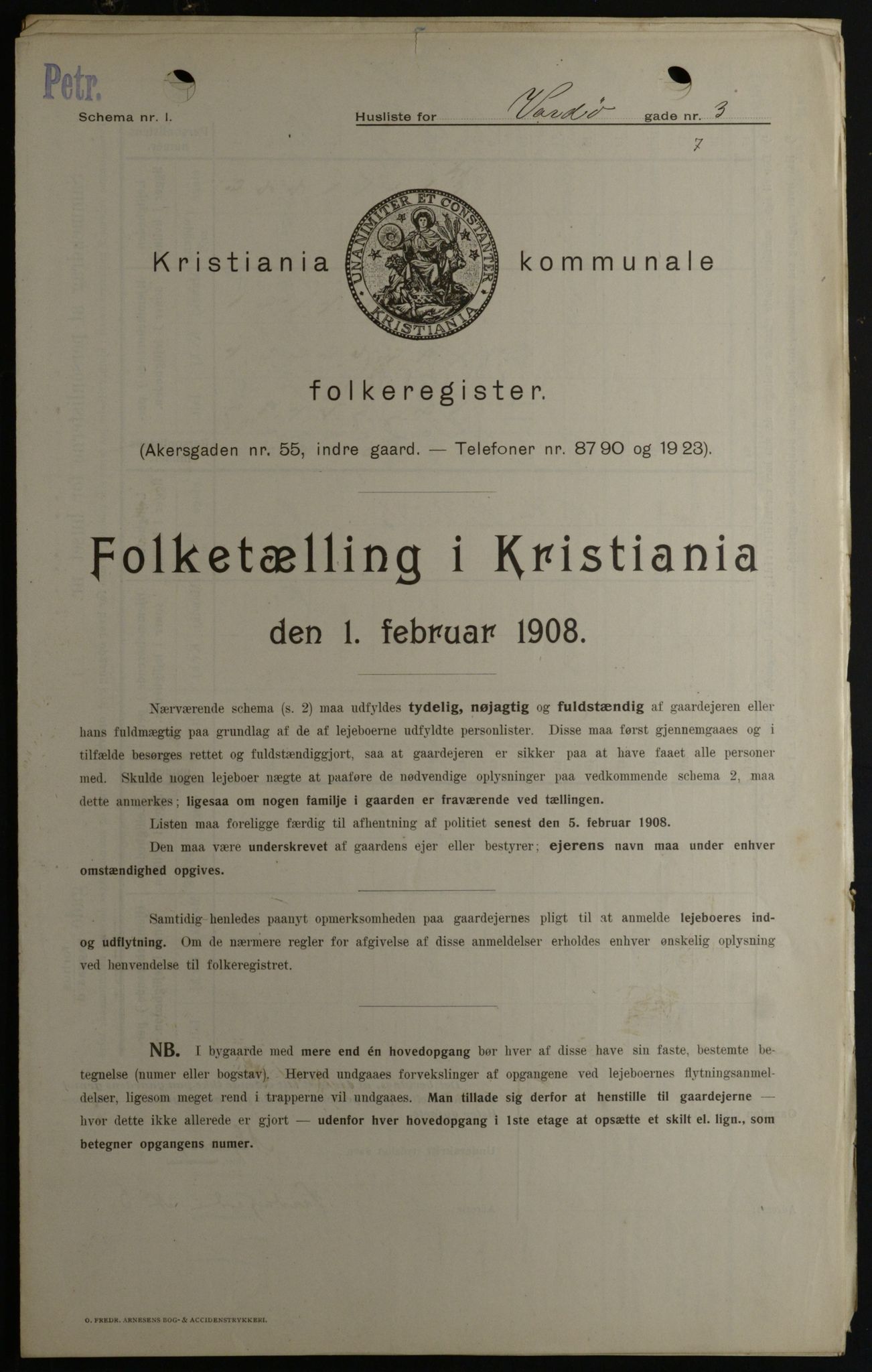 OBA, Kommunal folketelling 1.2.1908 for Kristiania kjøpstad, 1908, s. 109385