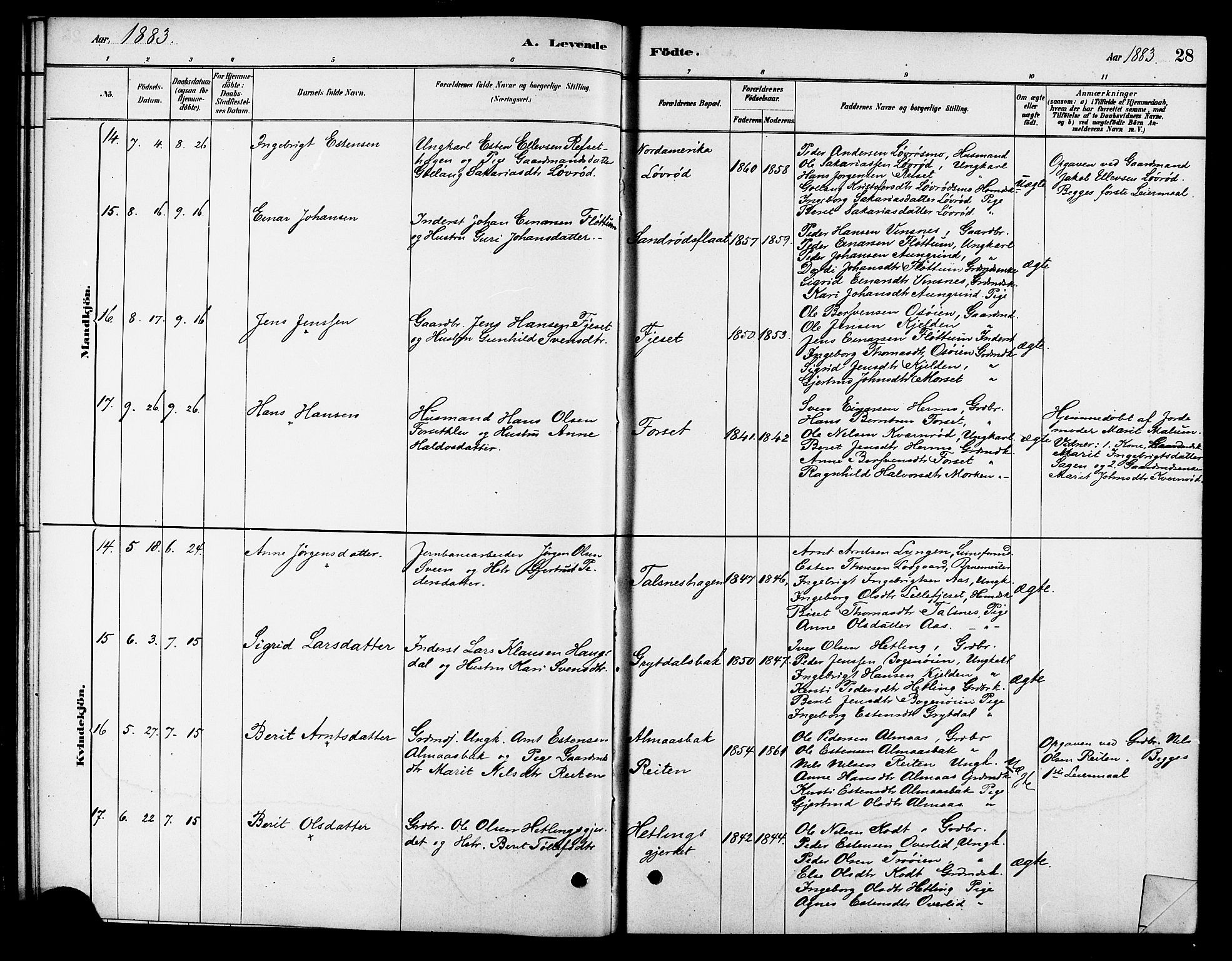 Ministerialprotokoller, klokkerbøker og fødselsregistre - Sør-Trøndelag, AV/SAT-A-1456/688/L1024: Ministerialbok nr. 688A01, 1879-1890, s. 28