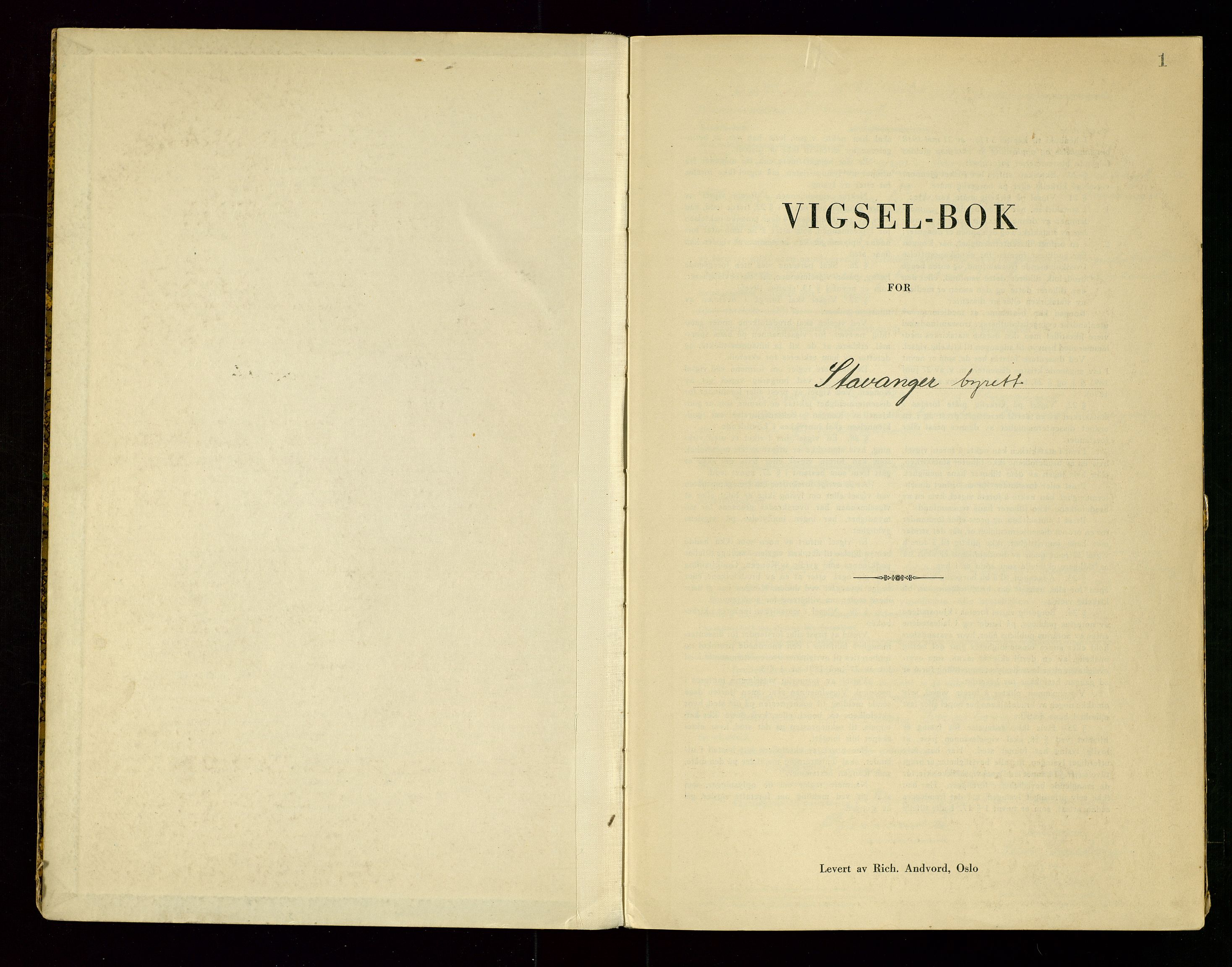 Stavanger byrett, AV/SAST-A-100455/001/6/62/62B/L0008: Vigselsprotokoll, 1943-1944, s. 1