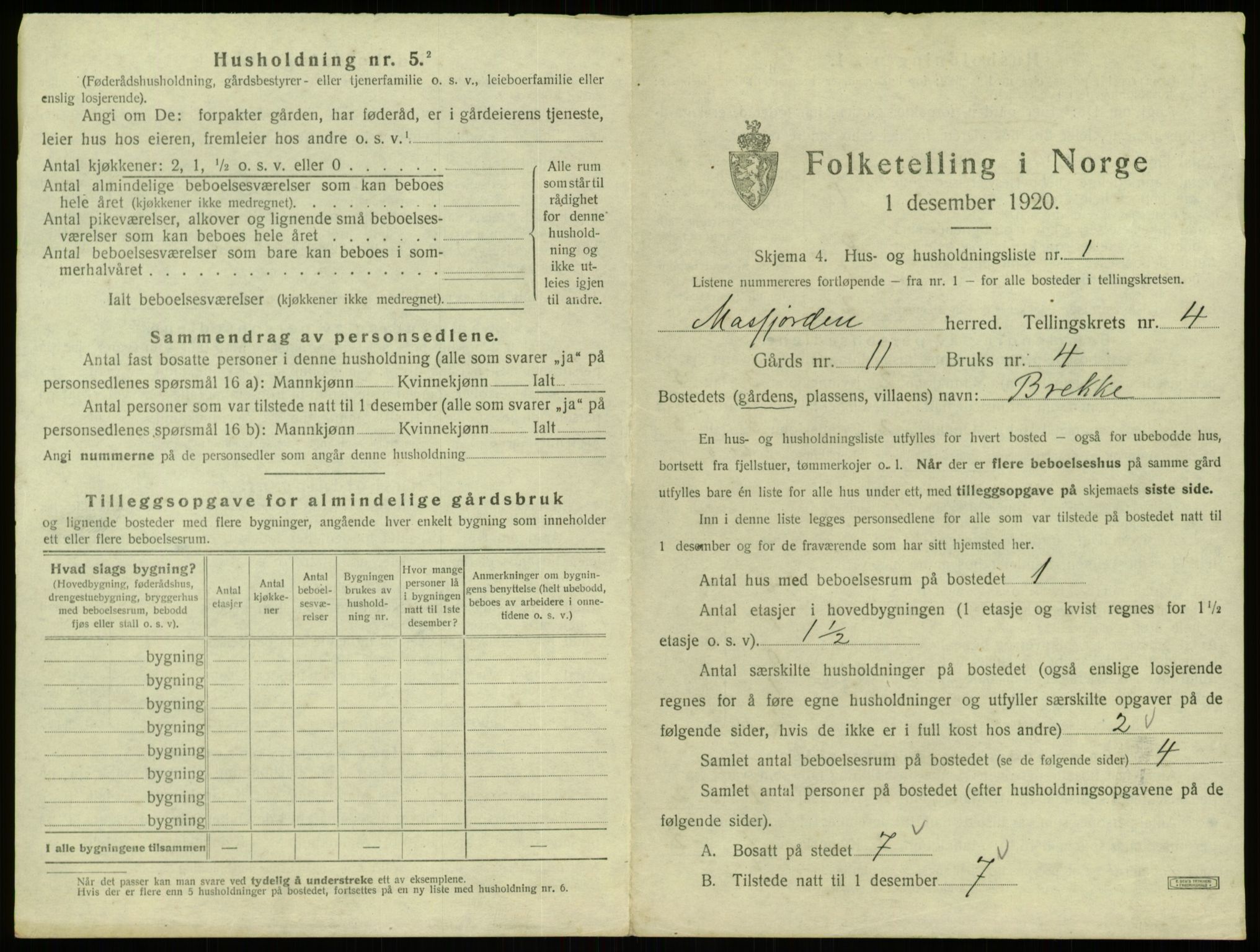 SAB, Folketelling 1920 for 1266 Masfjorden herred, 1920, s. 197