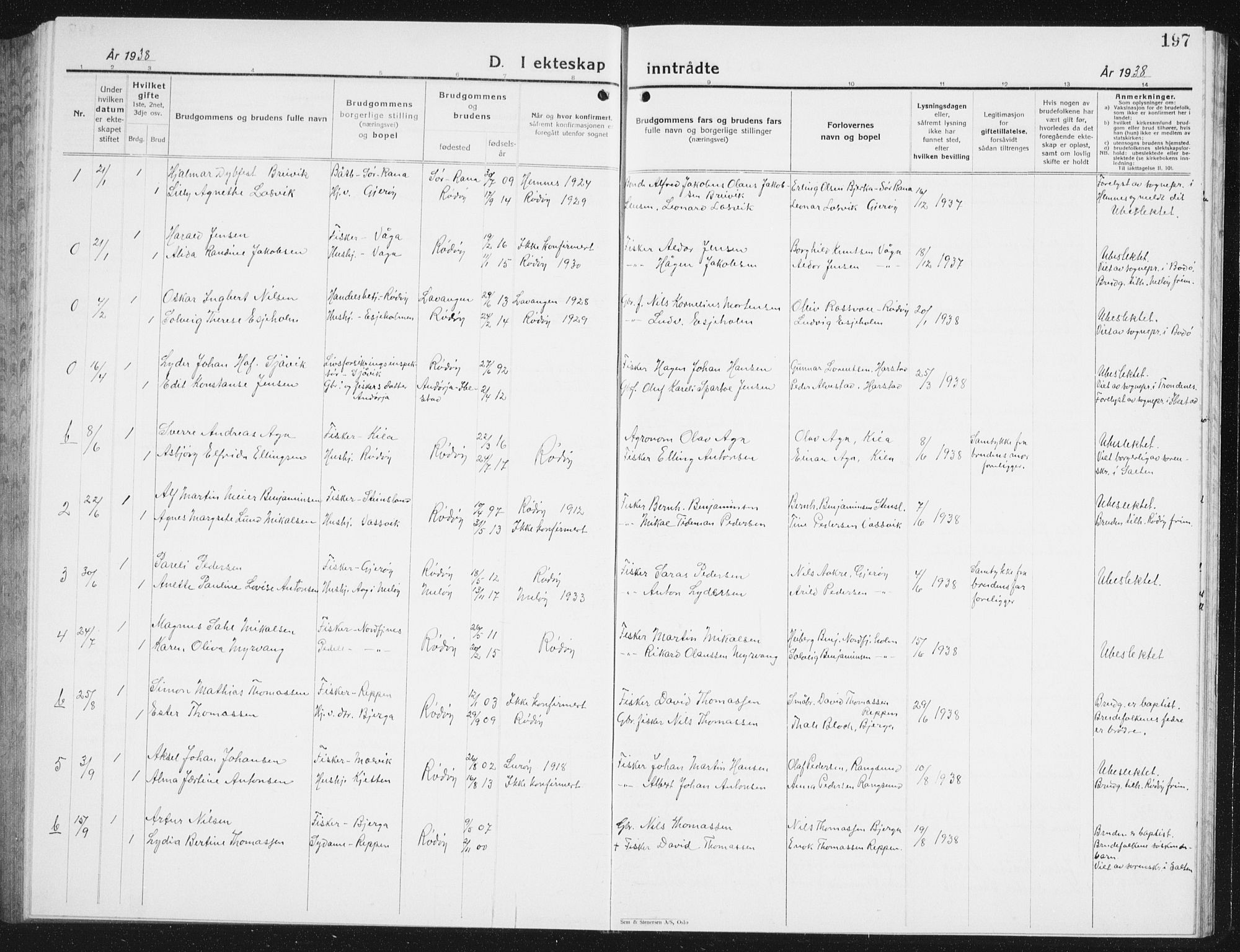 Ministerialprotokoller, klokkerbøker og fødselsregistre - Nordland, AV/SAT-A-1459/841/L0622: Klokkerbok nr. 841C06, 1924-1942, s. 197