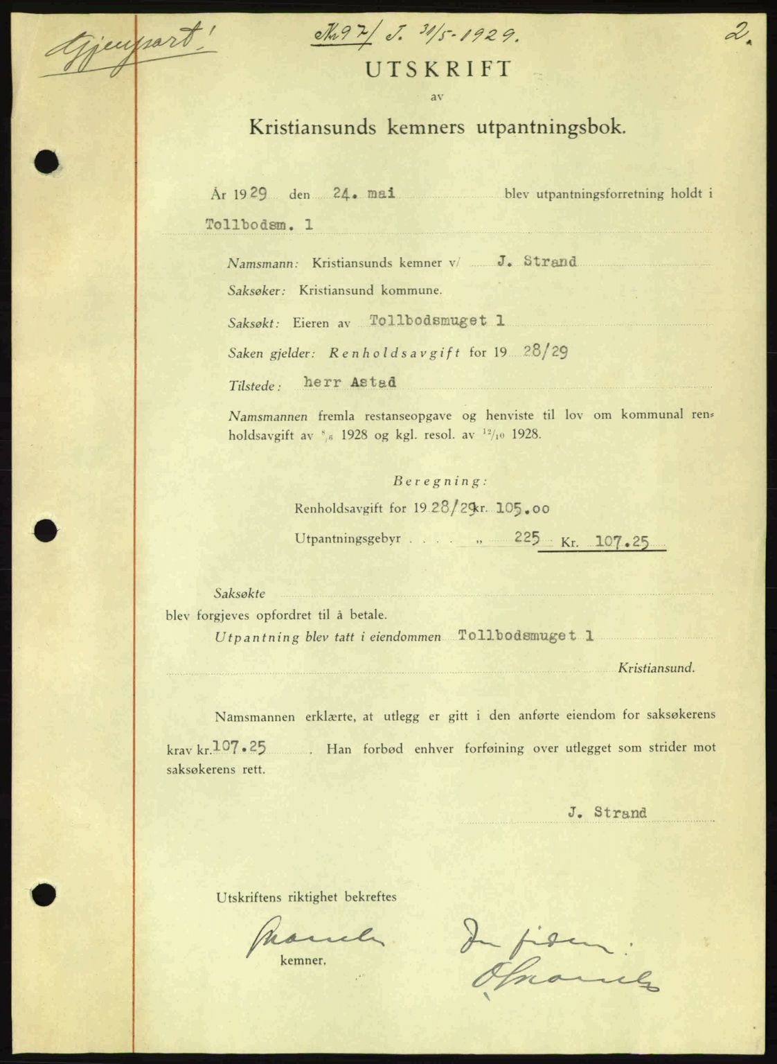 Kristiansund byfogd, AV/SAT-A-4587/A/27: Pantebok nr. 23, 1929-1930, Tingl.dato: 31.05.1929