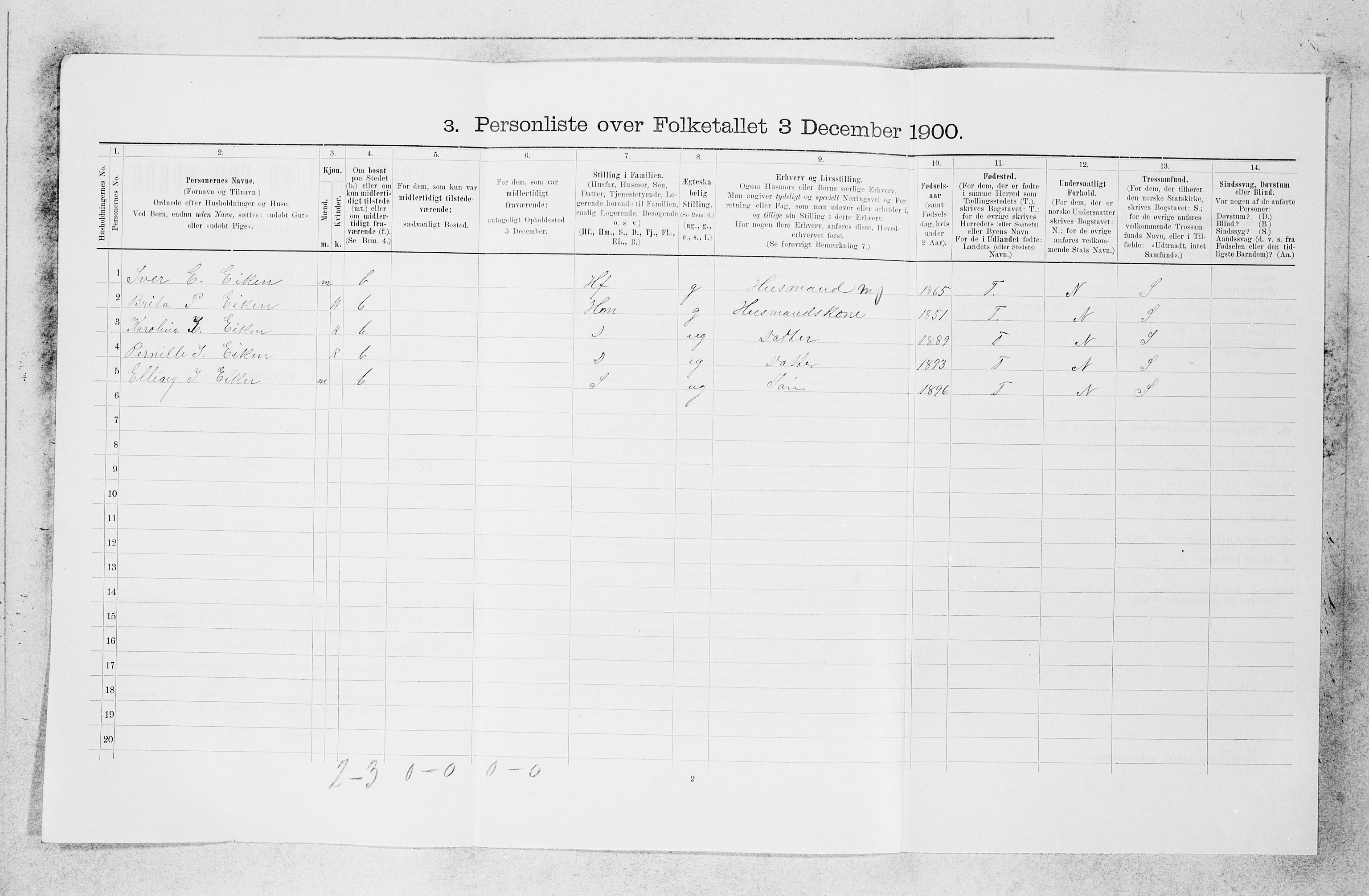 SAB, Folketelling 1900 for 1418 Balestrand herred, 1900, s. 343