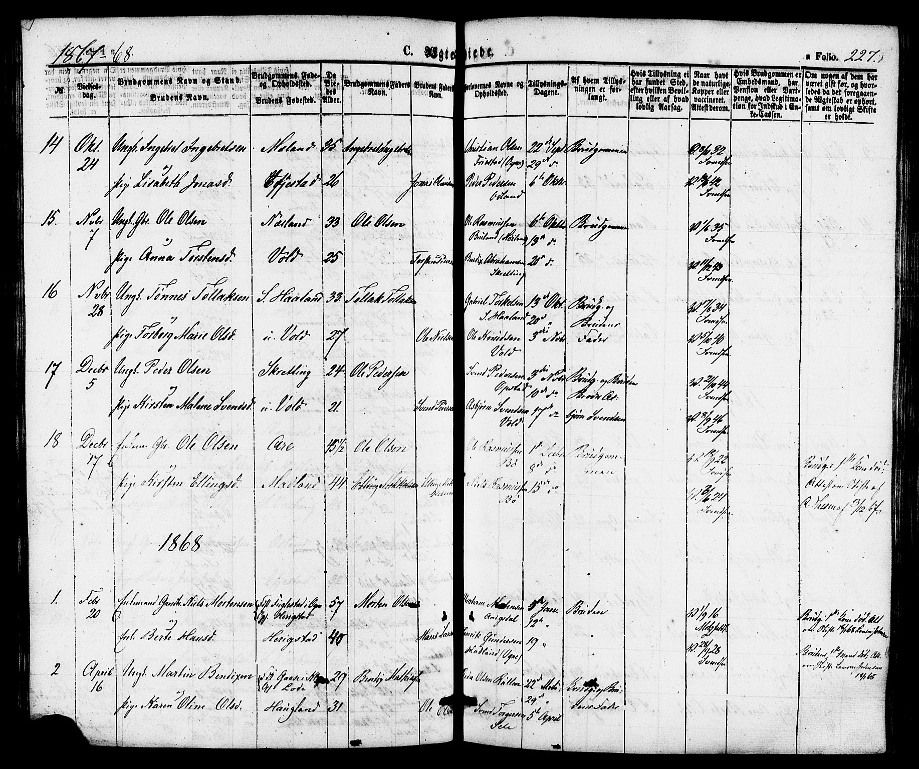Hå sokneprestkontor, AV/SAST-A-101801/001/30BA/L0009: Ministerialbok nr. A 8, 1855-1878, s. 227