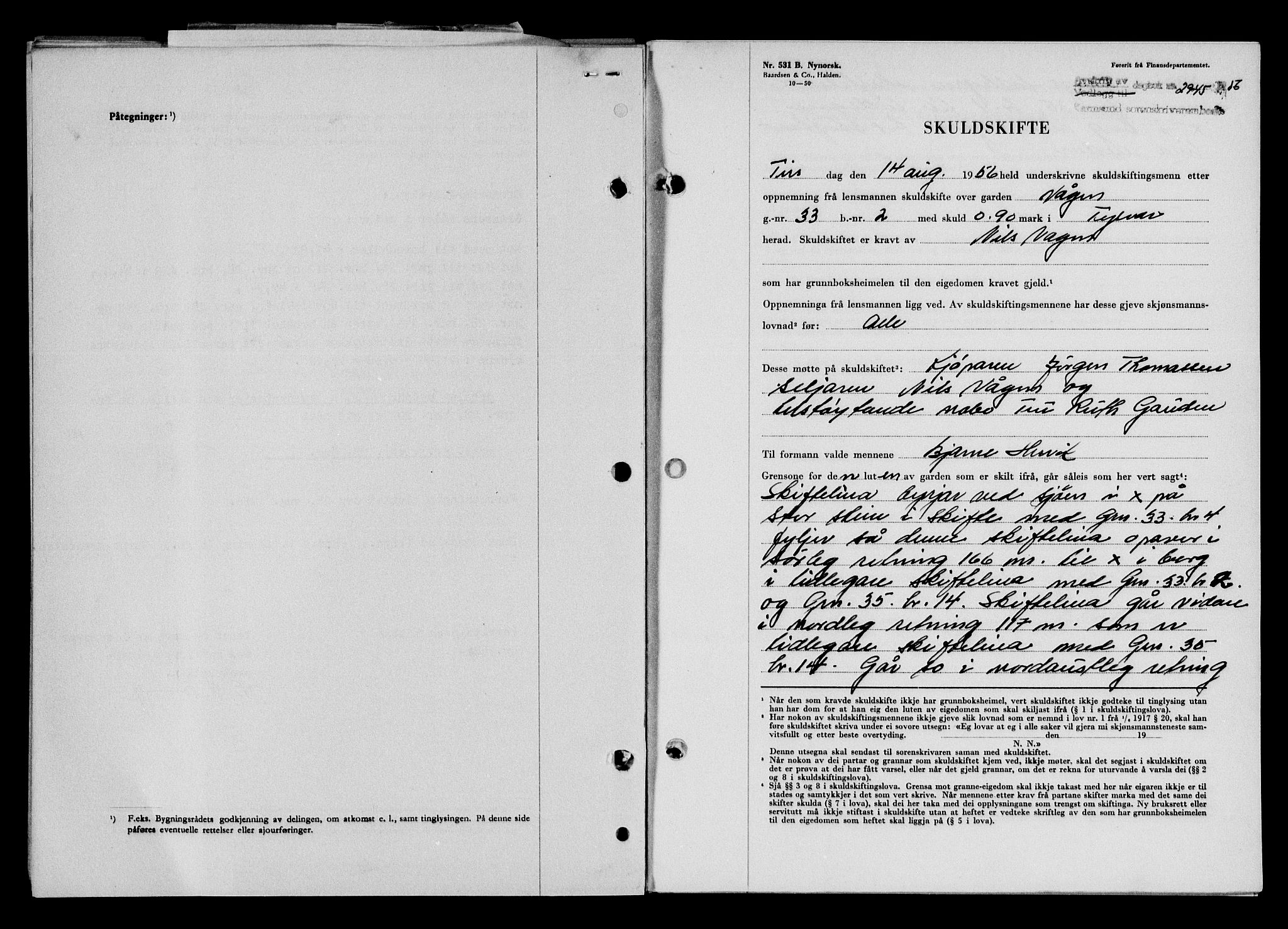 Karmsund sorenskriveri, SAST/A-100311/01/II/IIB/L0121: Pantebok nr. 101A, 1956-1956, Dagboknr: 2945/1956