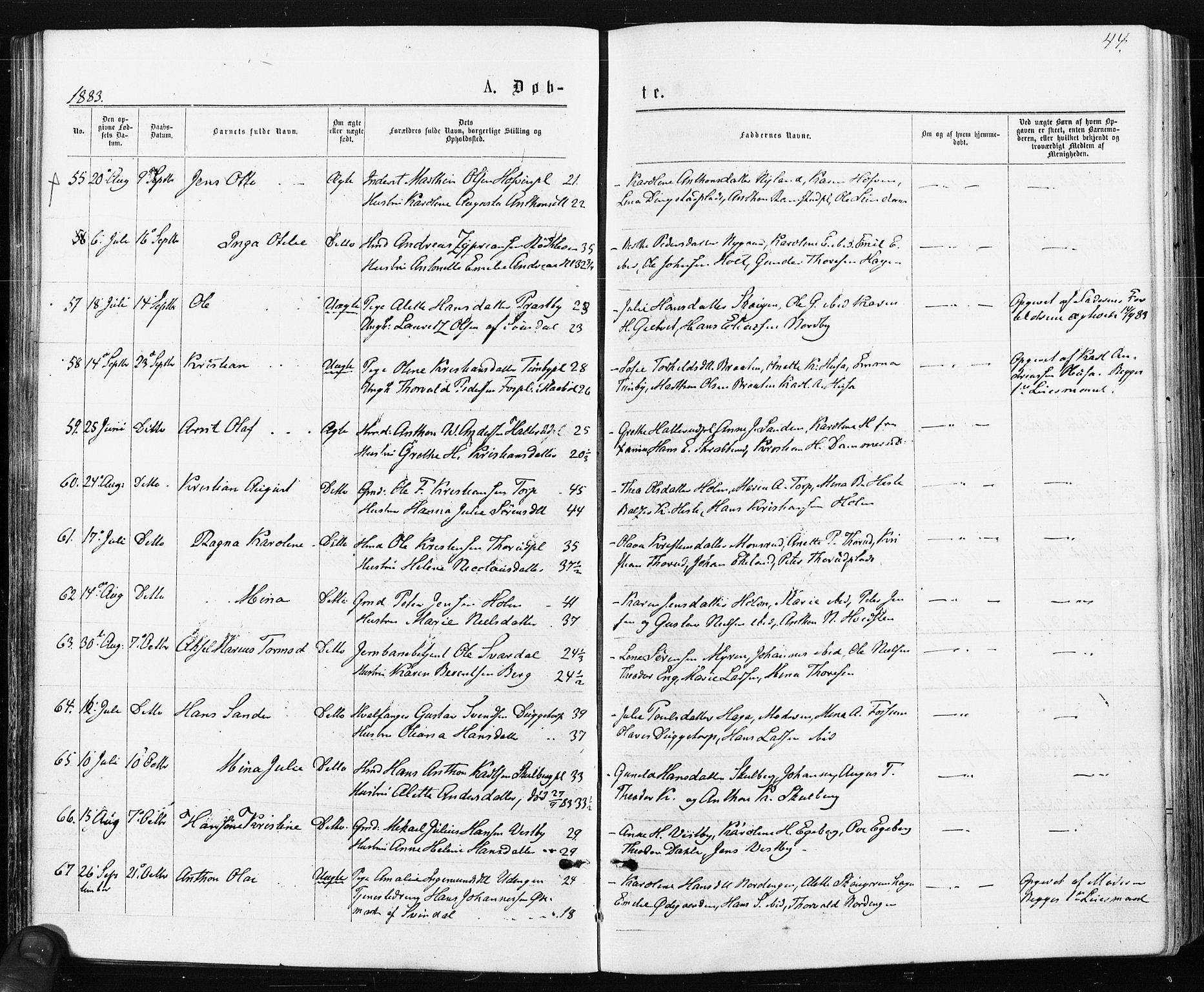 Spydeberg prestekontor Kirkebøker, SAO/A-10924/F/Fa/L0007: Ministerialbok nr. I 7, 1875-1885, s. 44