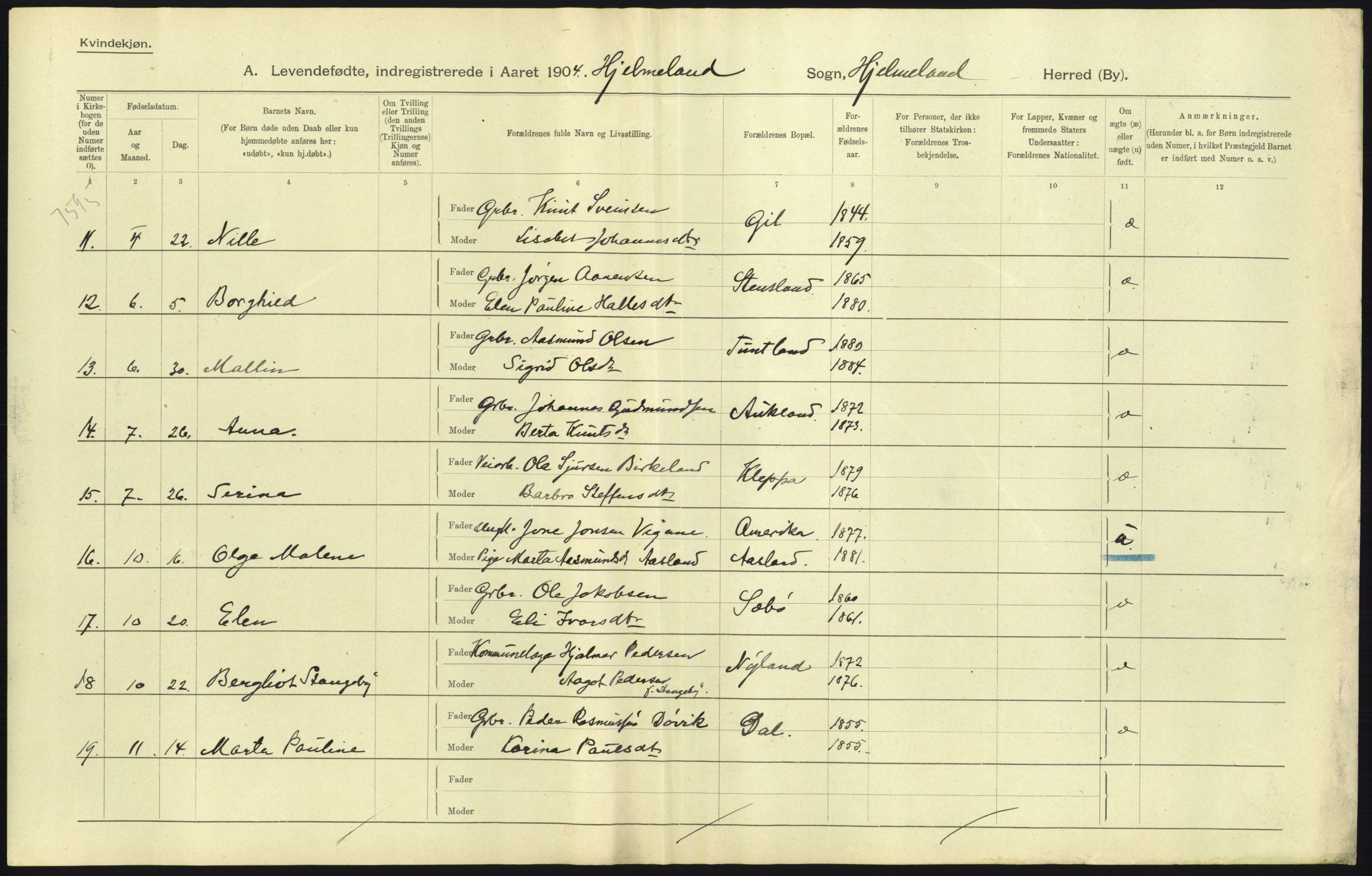 Statistisk sentralbyrå, Sosiodemografiske emner, Befolkning, AV/RA-S-2228/D/Df/Dfa/Dfab/L0012: Stavanger amt: Fødte, gifte, døde, 1904, s. 361