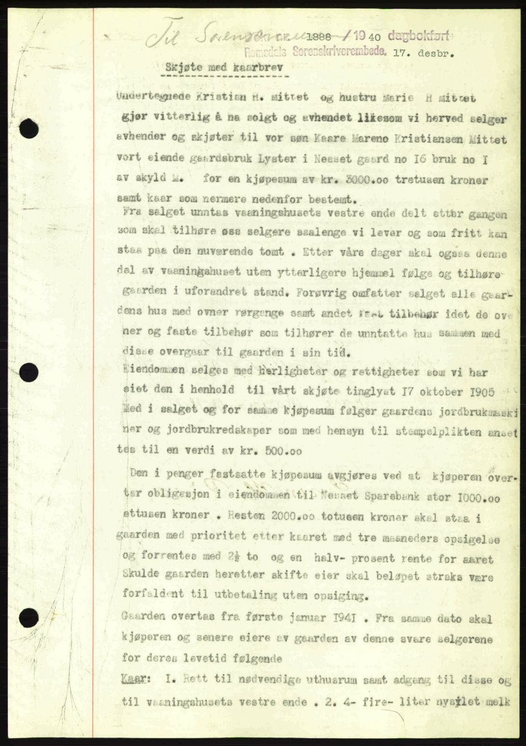 Romsdal sorenskriveri, SAT/A-4149/1/2/2C: Pantebok nr. A9, 1940-1941, Dagboknr: 1888/1940