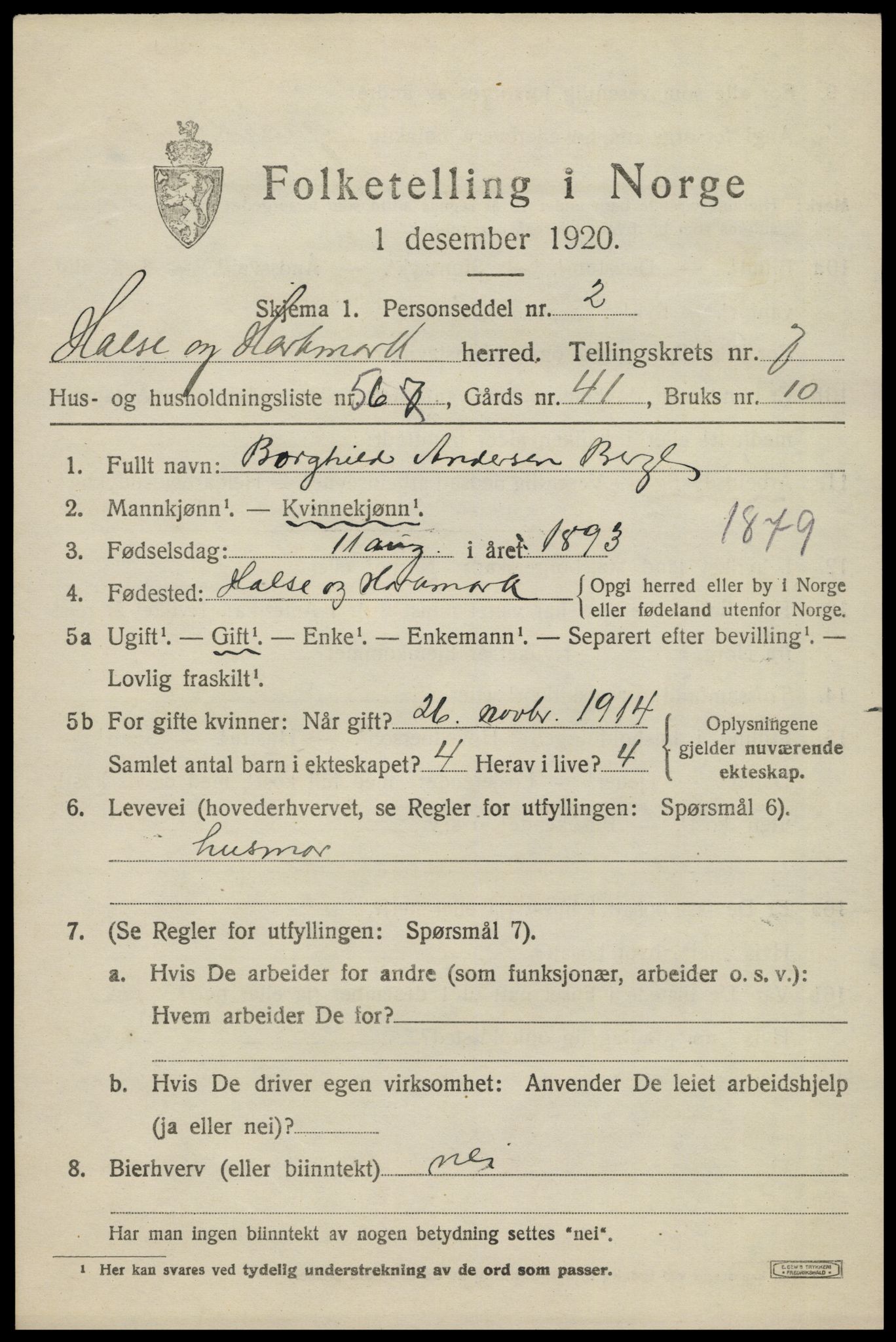 SAK, Folketelling 1920 for 1019 Halse og Harkmark herred, 1920, s. 4285
