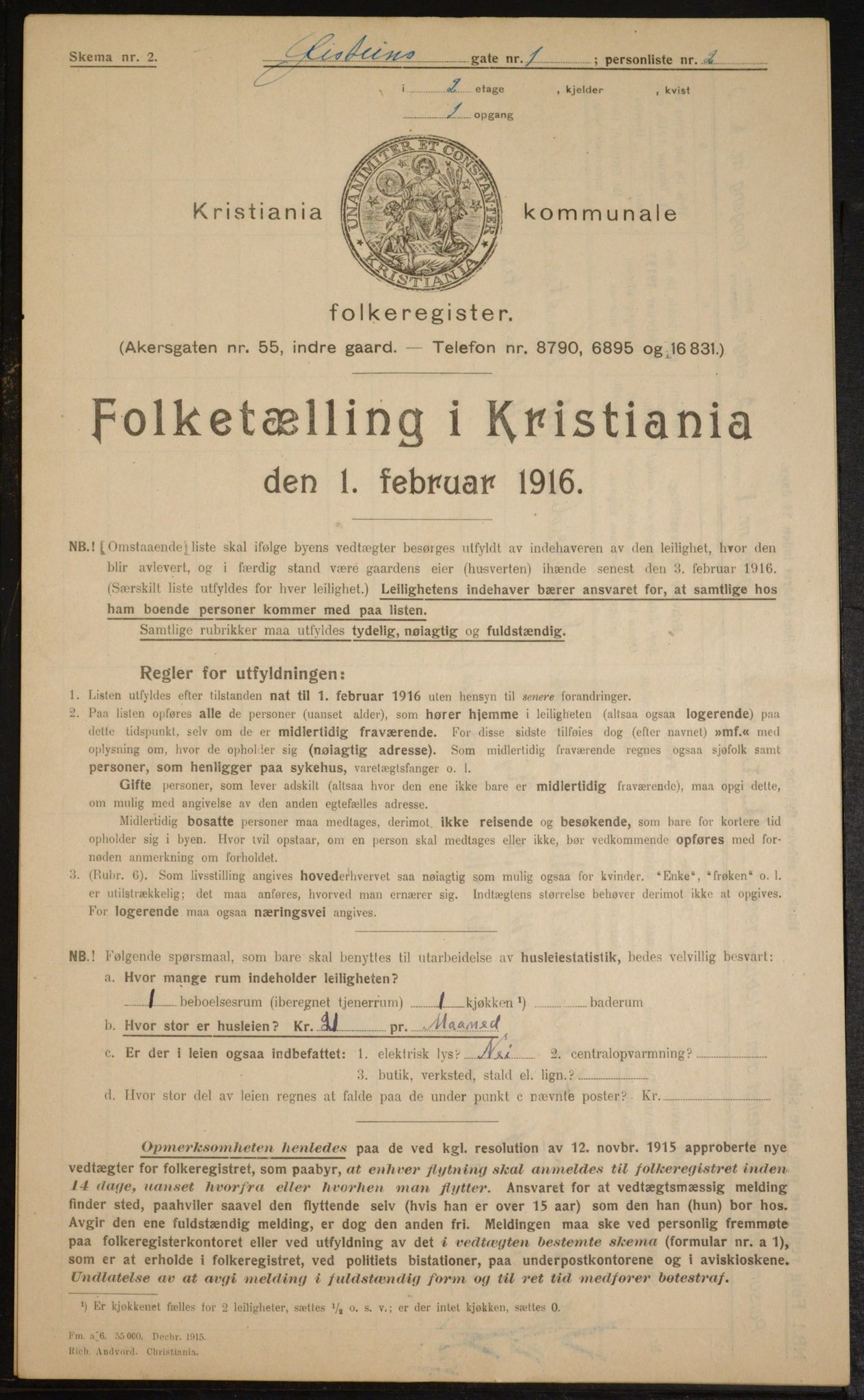 OBA, Kommunal folketelling 1.2.1916 for Kristiania, 1916, s. 133976