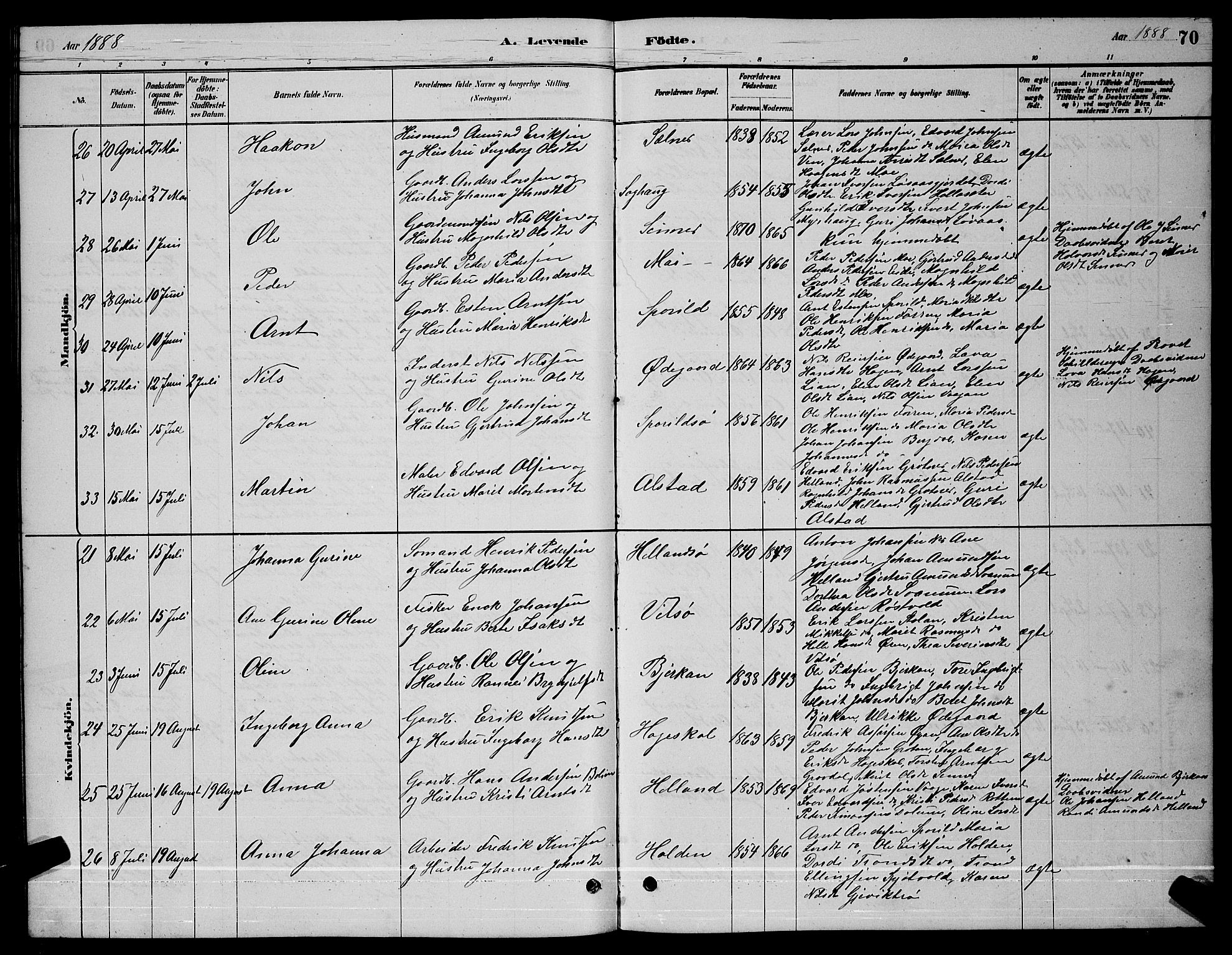 Ministerialprotokoller, klokkerbøker og fødselsregistre - Sør-Trøndelag, AV/SAT-A-1456/630/L0504: Klokkerbok nr. 630C02, 1879-1898, s. 70