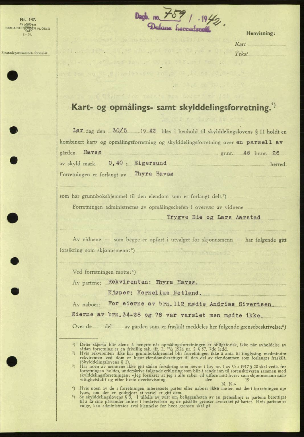Dalane sorenskriveri, SAST/A-100309/02/G/Gb/L0045: Pantebok nr. A6, 1941-1942, Dagboknr: 759/1942