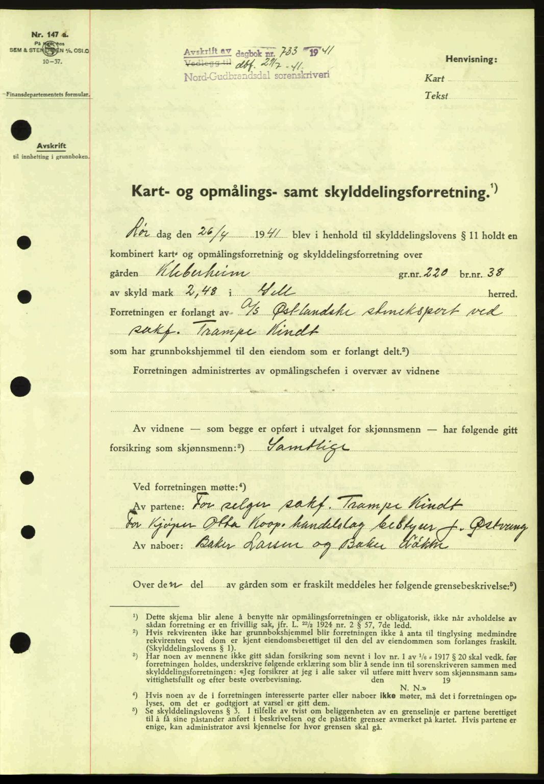 Nord-Gudbrandsdal tingrett, SAH/TING-002/H/Hb/Hbb/L0007: Pantebok nr. FA7, 1941-1941, Dagboknr: 733/1941