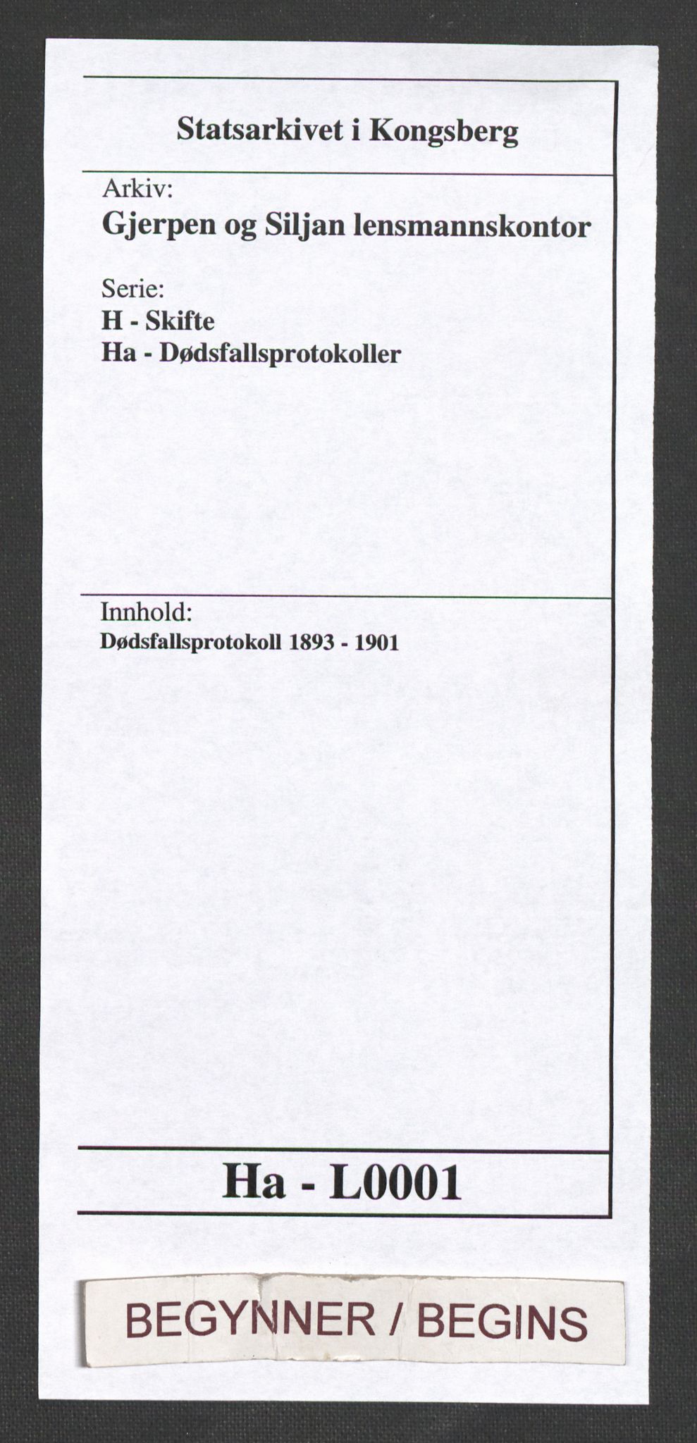 Gjerpen og Siljan lensmannskontor, AV/SAKO-A-555/H/Ha/L0001: Dødsfallsprotokoll, 1893-1901