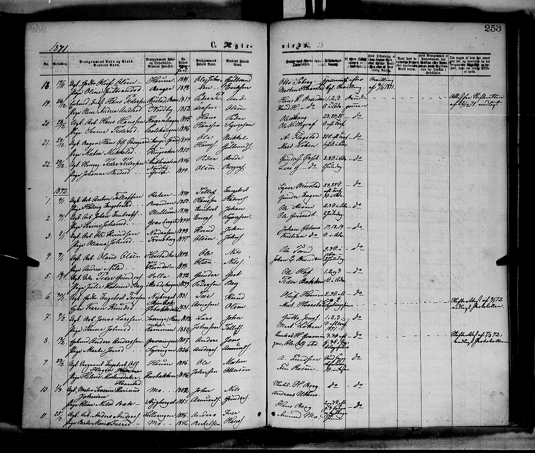 Elverum prestekontor, AV/SAH-PREST-044/H/Ha/Haa/L0011: Ministerialbok nr. 11, 1869-1879, s. 253