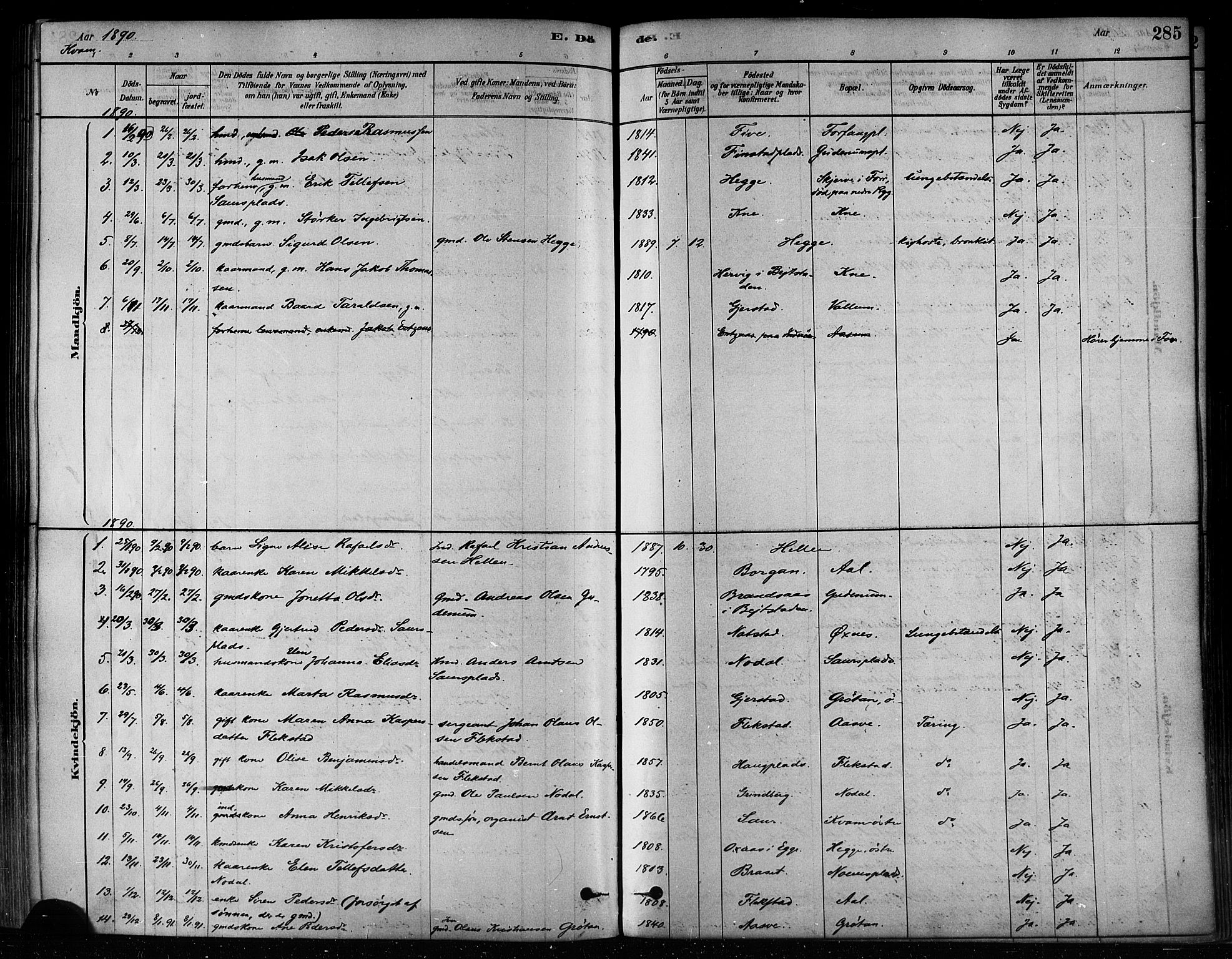 Ministerialprotokoller, klokkerbøker og fødselsregistre - Nord-Trøndelag, SAT/A-1458/746/L0449: Ministerialbok nr. 746A07 /2, 1878-1899, s. 285