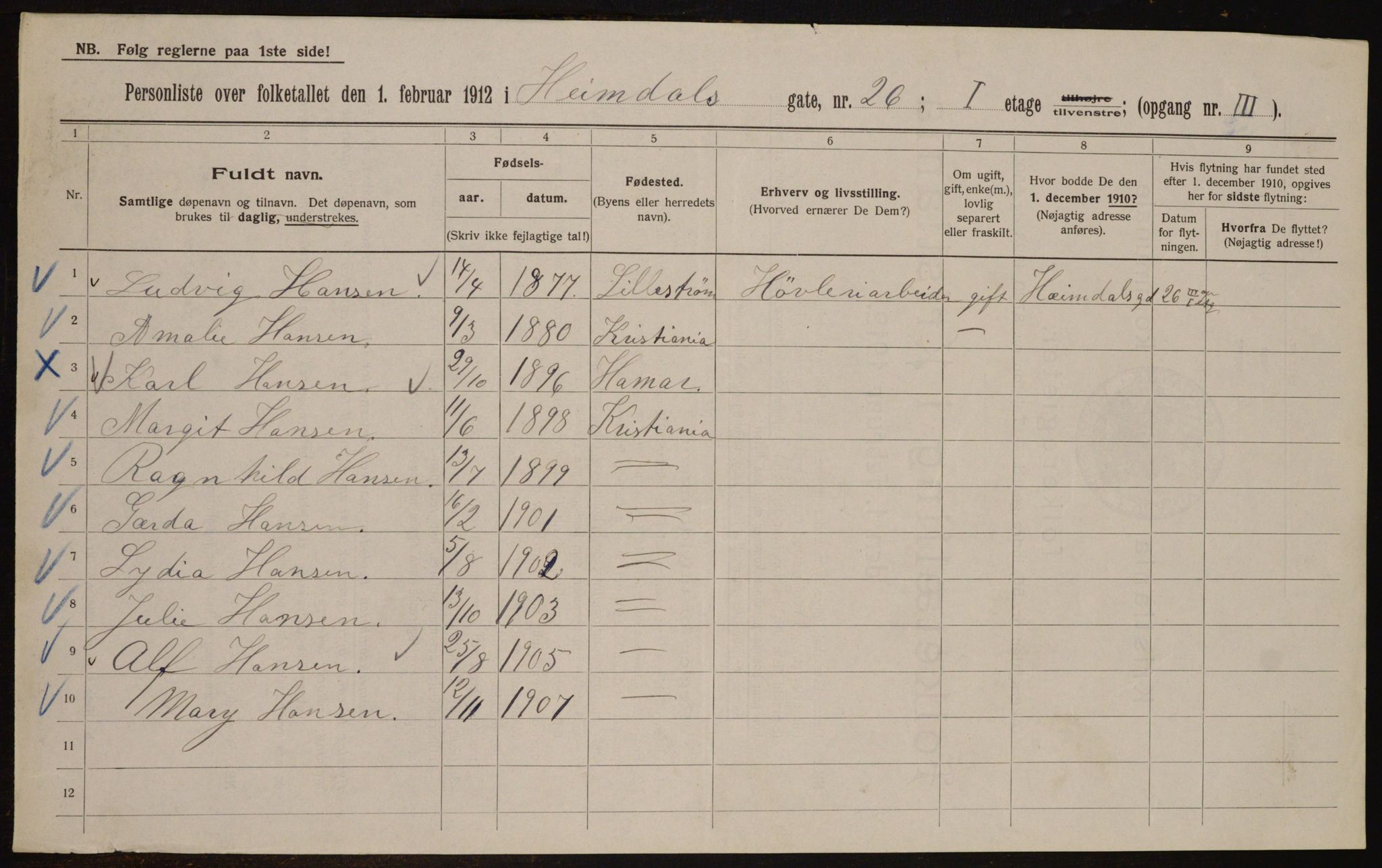 OBA, Kommunal folketelling 1.2.1912 for Kristiania, 1912, s. 37196