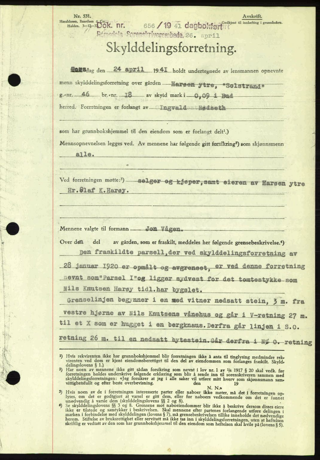 Romsdal sorenskriveri, SAT/A-4149/1/2/2C: Pantebok nr. A9, 1940-1941, Dagboknr: 656/1941