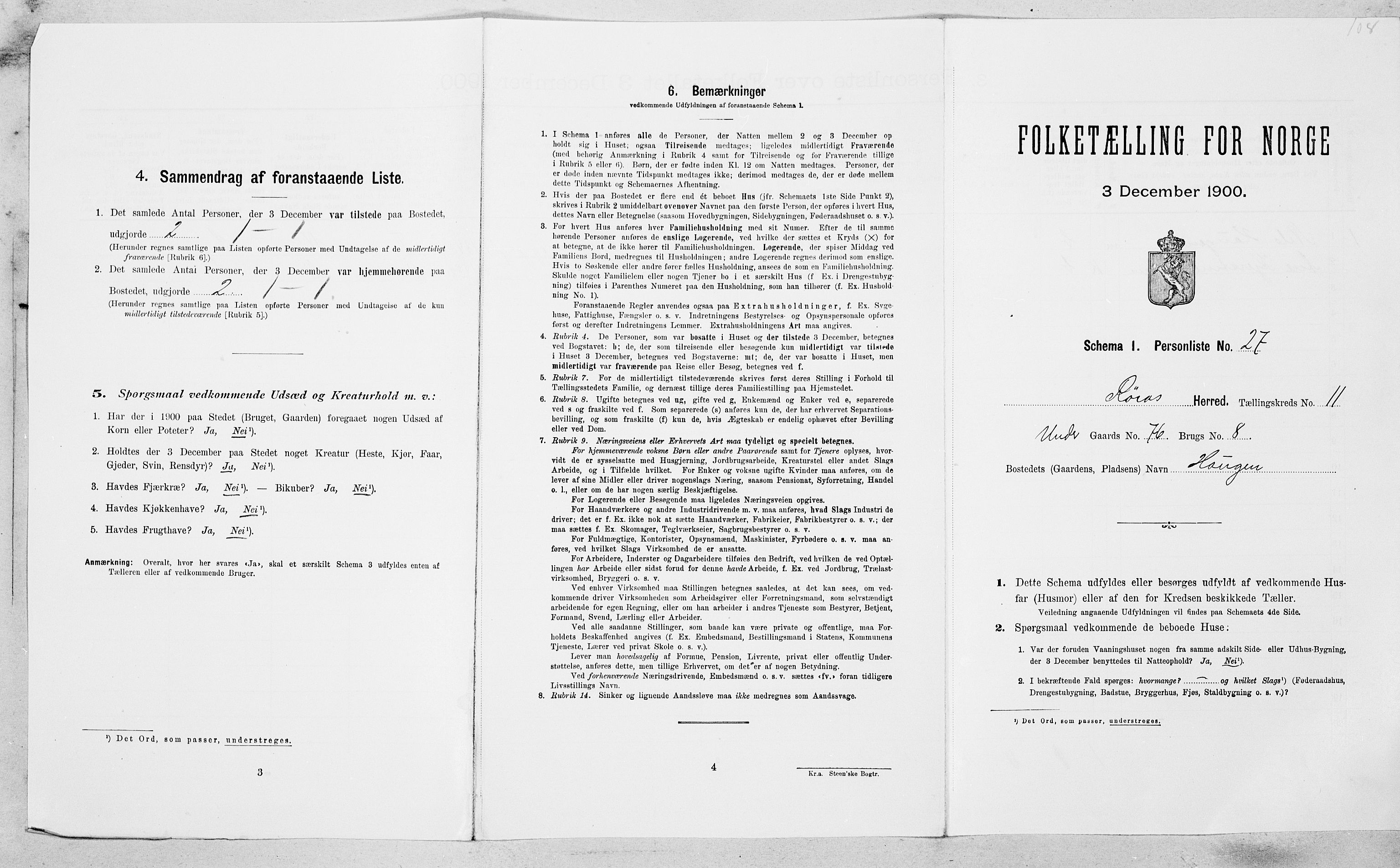 SAT, Folketelling 1900 for 1640 Røros herred, 1900, s. 1197