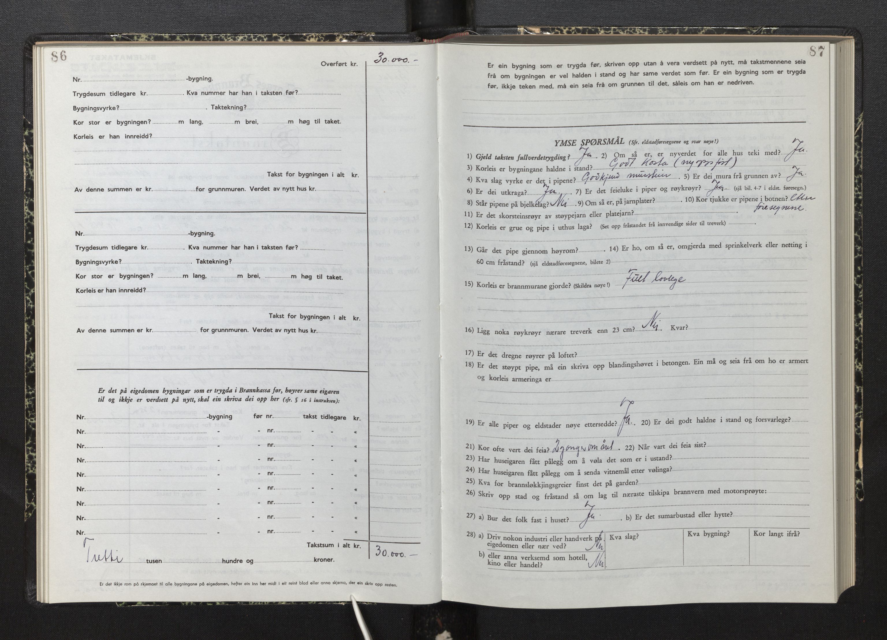 Lensmannen i Årdal, AV/SAB-A-30501/0012/L0012: Branntakstprotokoll, skjematakst, 1949-1955, s. 86-87