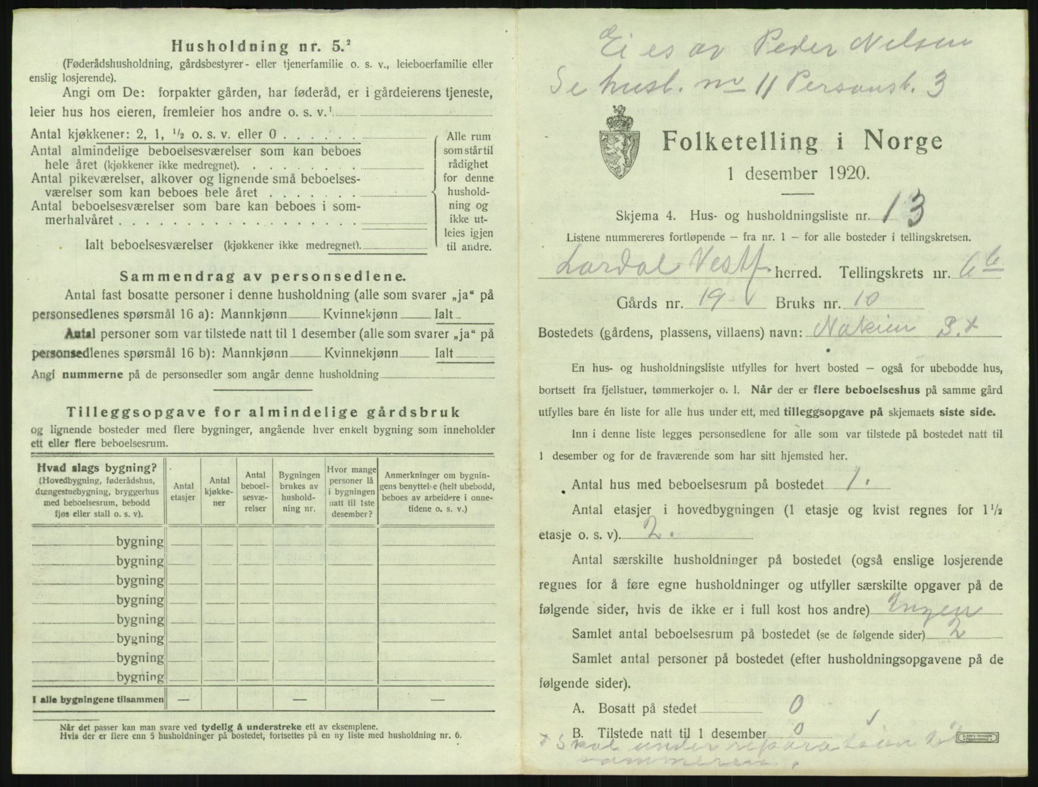 SAKO, Folketelling 1920 for 0728 Lardal herred, 1920, s. 945