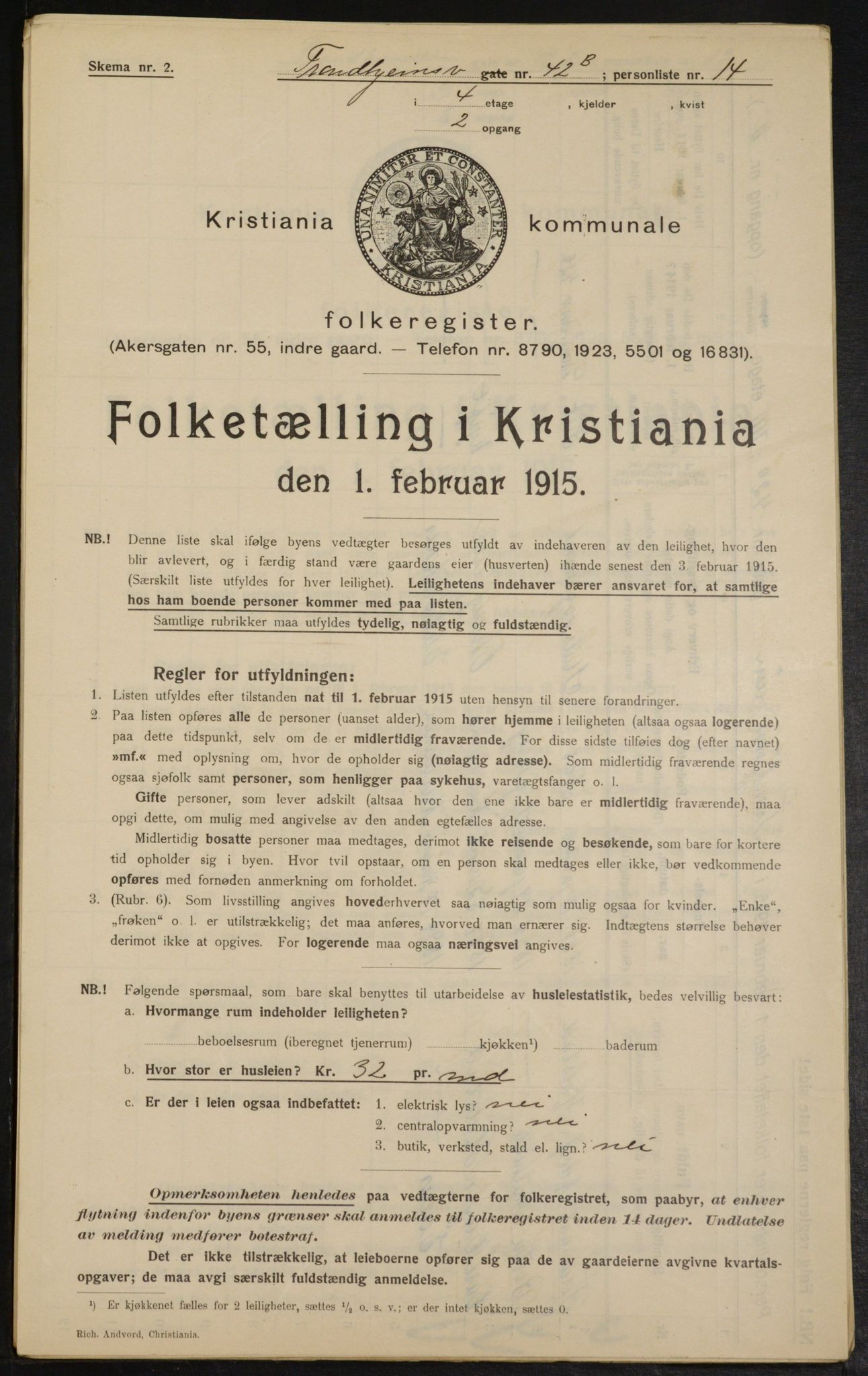 OBA, Kommunal folketelling 1.2.1915 for Kristiania, 1915, s. 117000