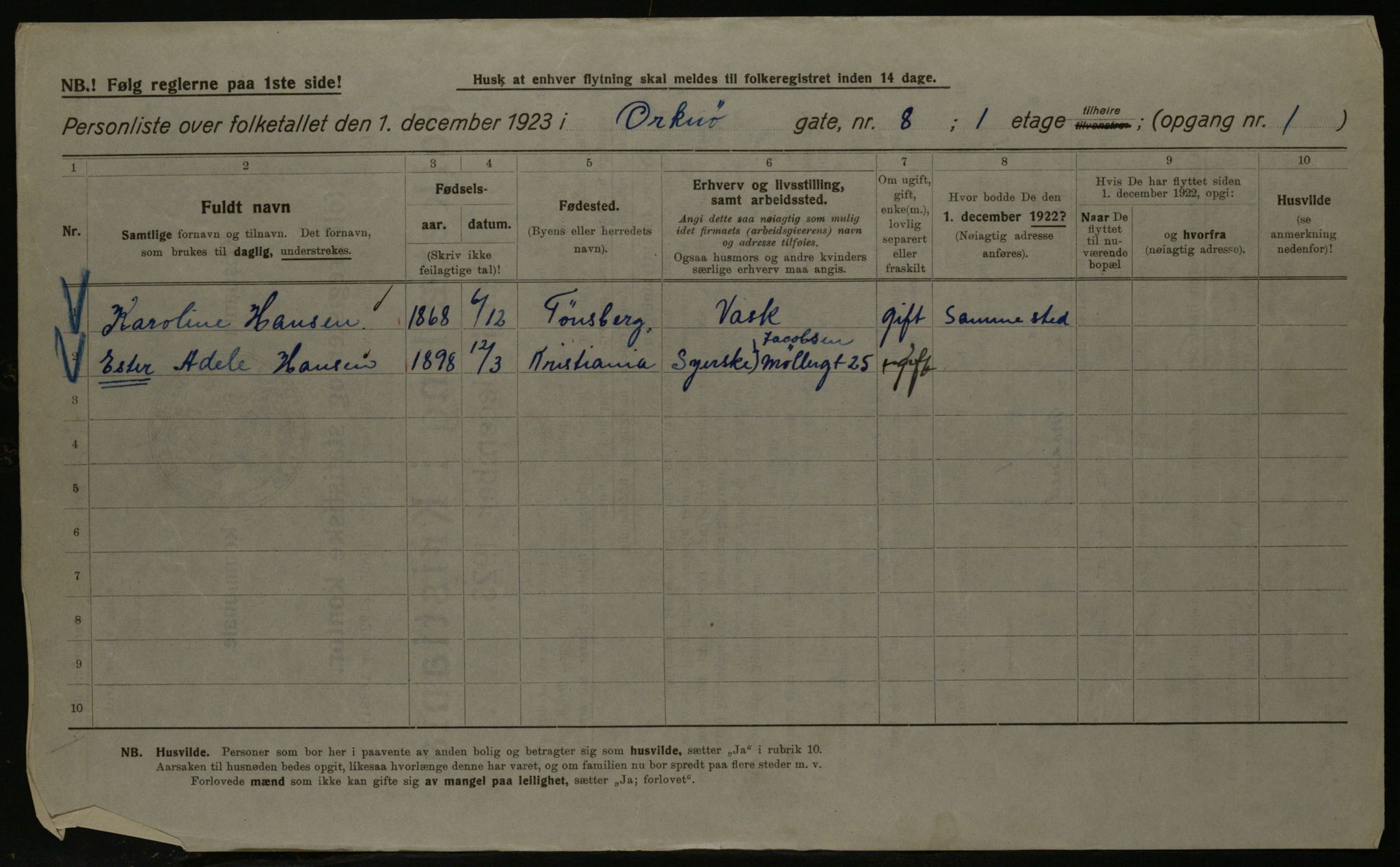 OBA, Kommunal folketelling 1.12.1923 for Kristiania, 1923, s. 83987