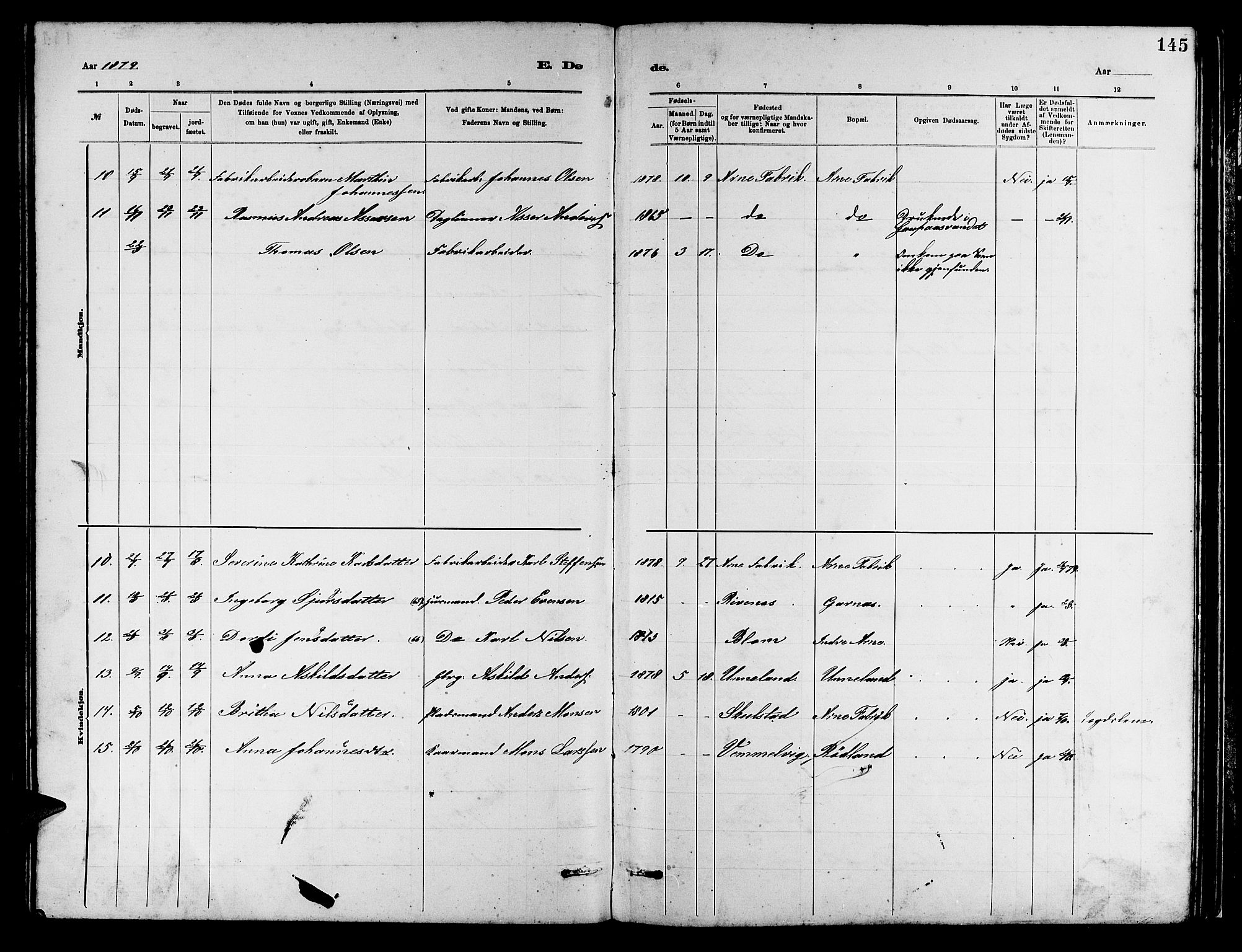 Arna sokneprestembete, AV/SAB-A-74001/H/Ha/Hab: Klokkerbok nr. A 2, 1878-1887, s. 145
