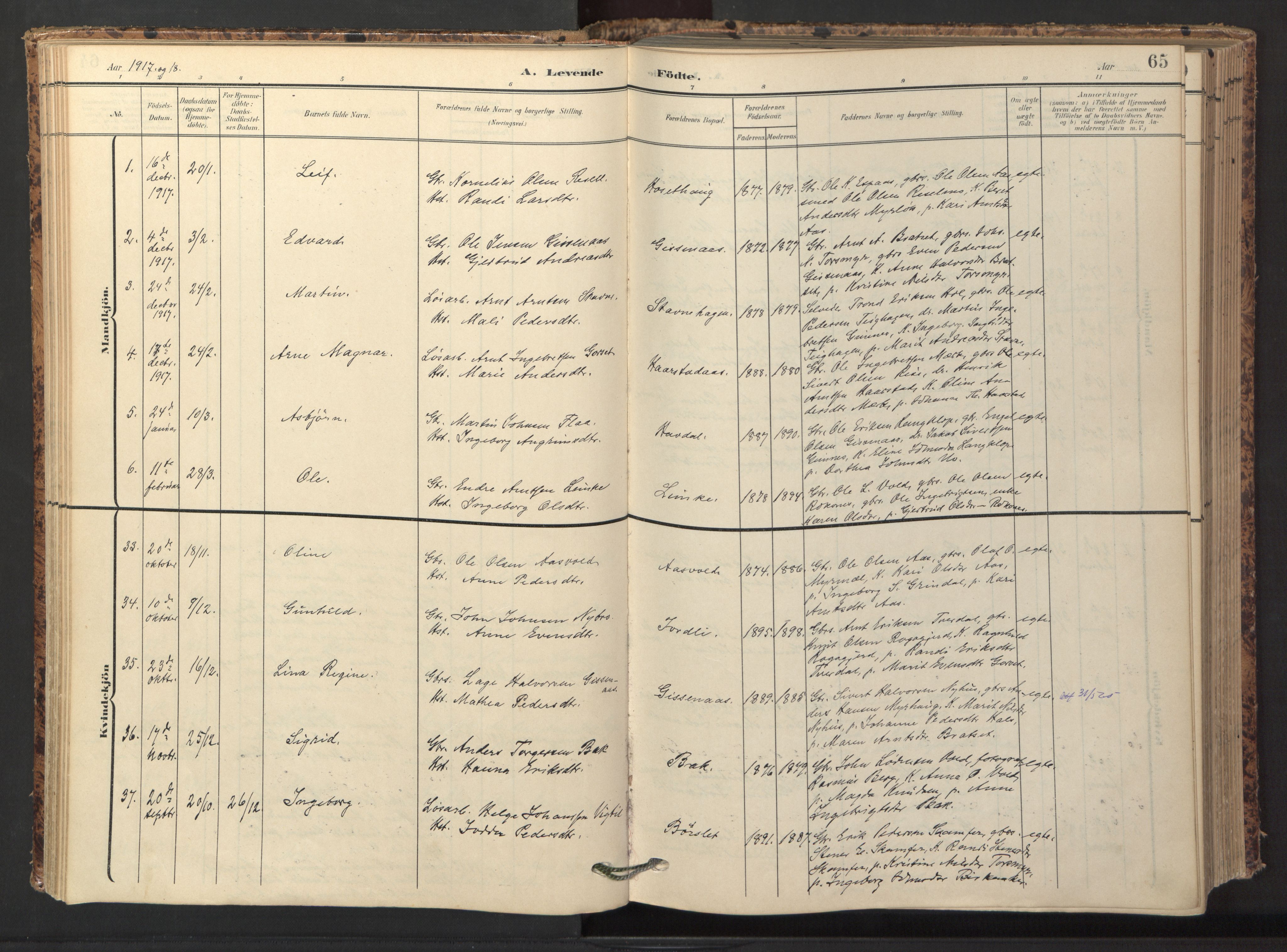 Ministerialprotokoller, klokkerbøker og fødselsregistre - Sør-Trøndelag, SAT/A-1456/674/L0873: Ministerialbok nr. 674A05, 1908-1923, s. 65