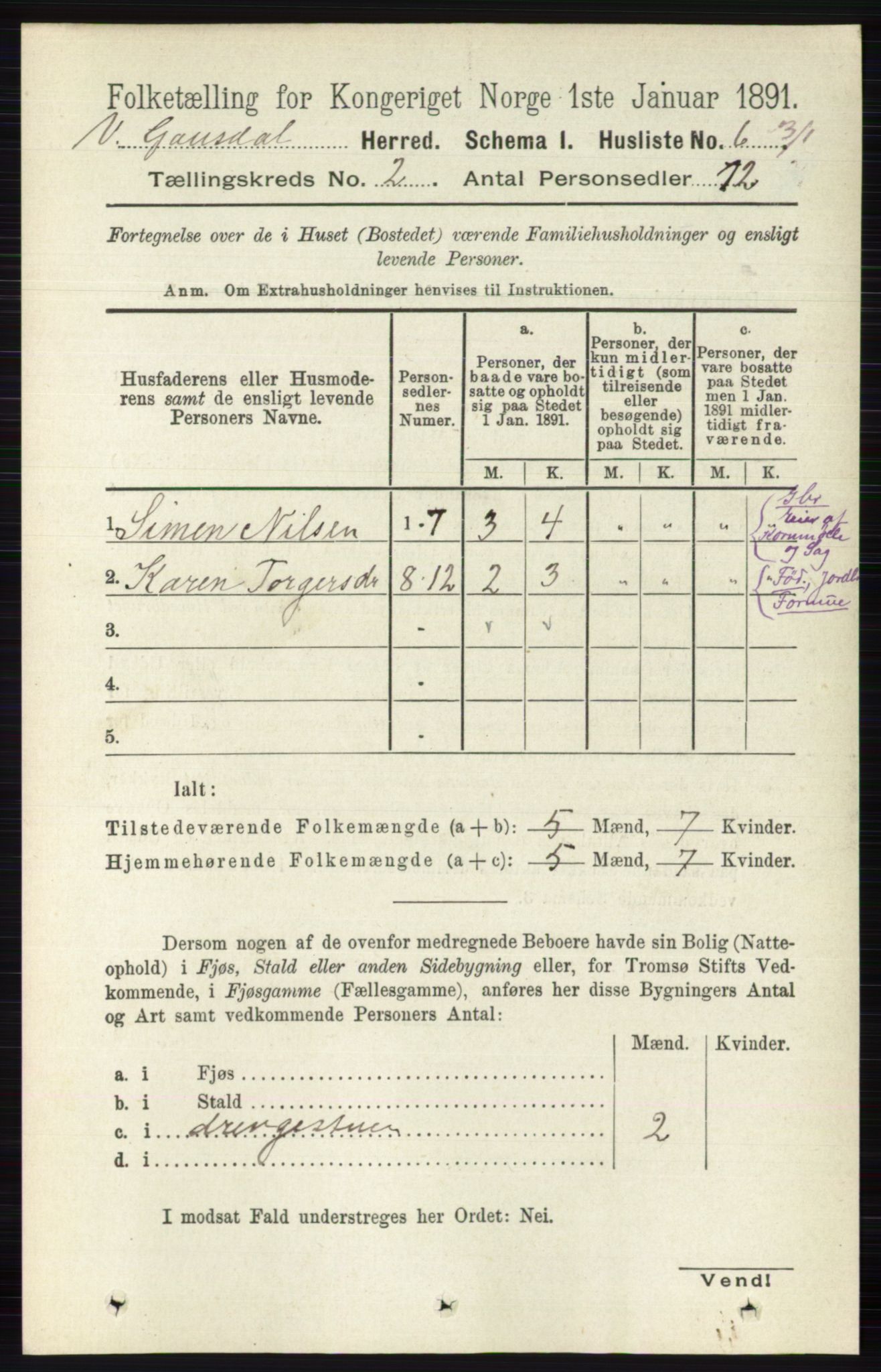 RA, Folketelling 1891 for 0523 Vestre Gausdal herred, 1891, s. 390