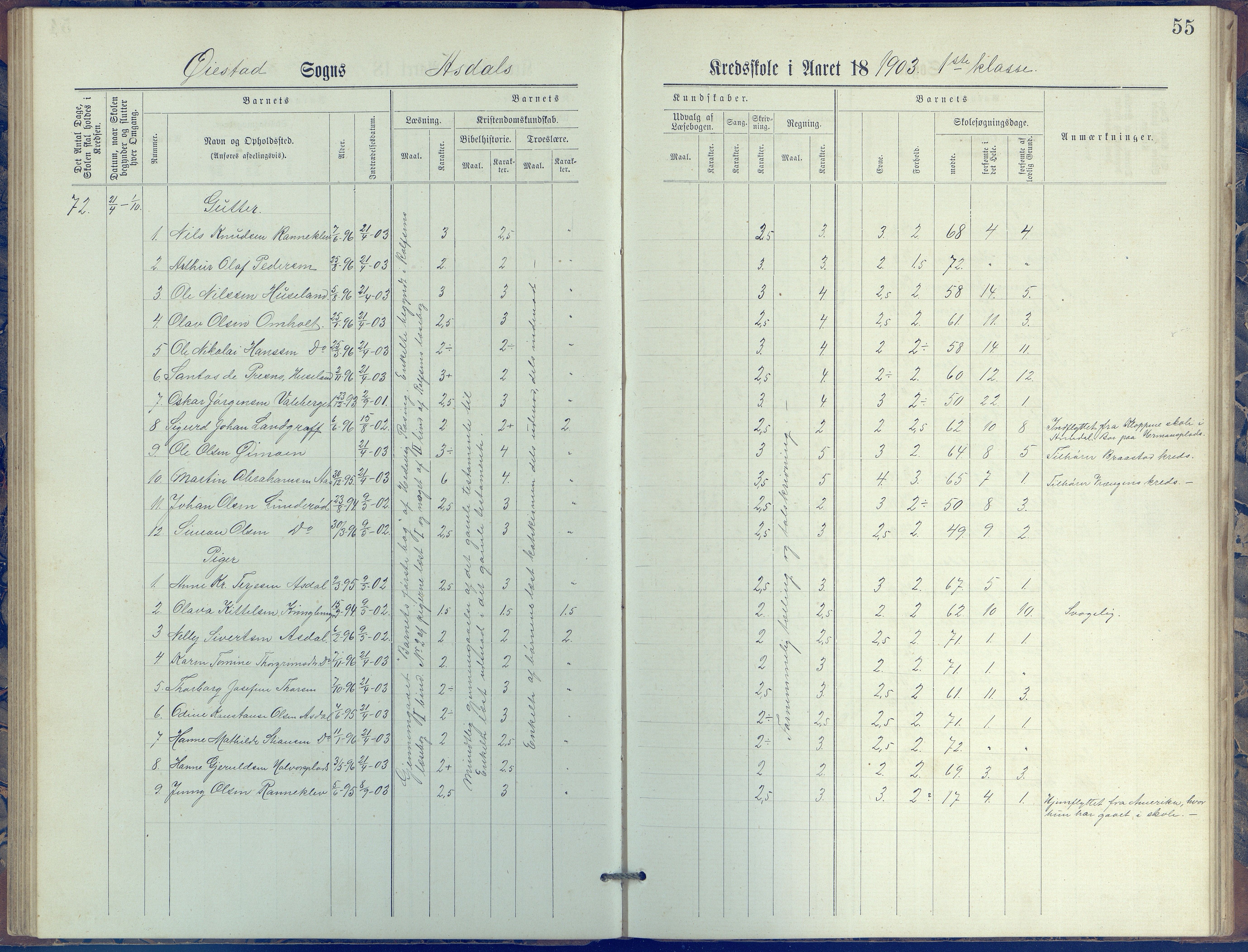 Øyestad kommune frem til 1979, AAKS/KA0920-PK/06/06E/L0005: Journal, øverste avdeling, 1884-1918, s. 55