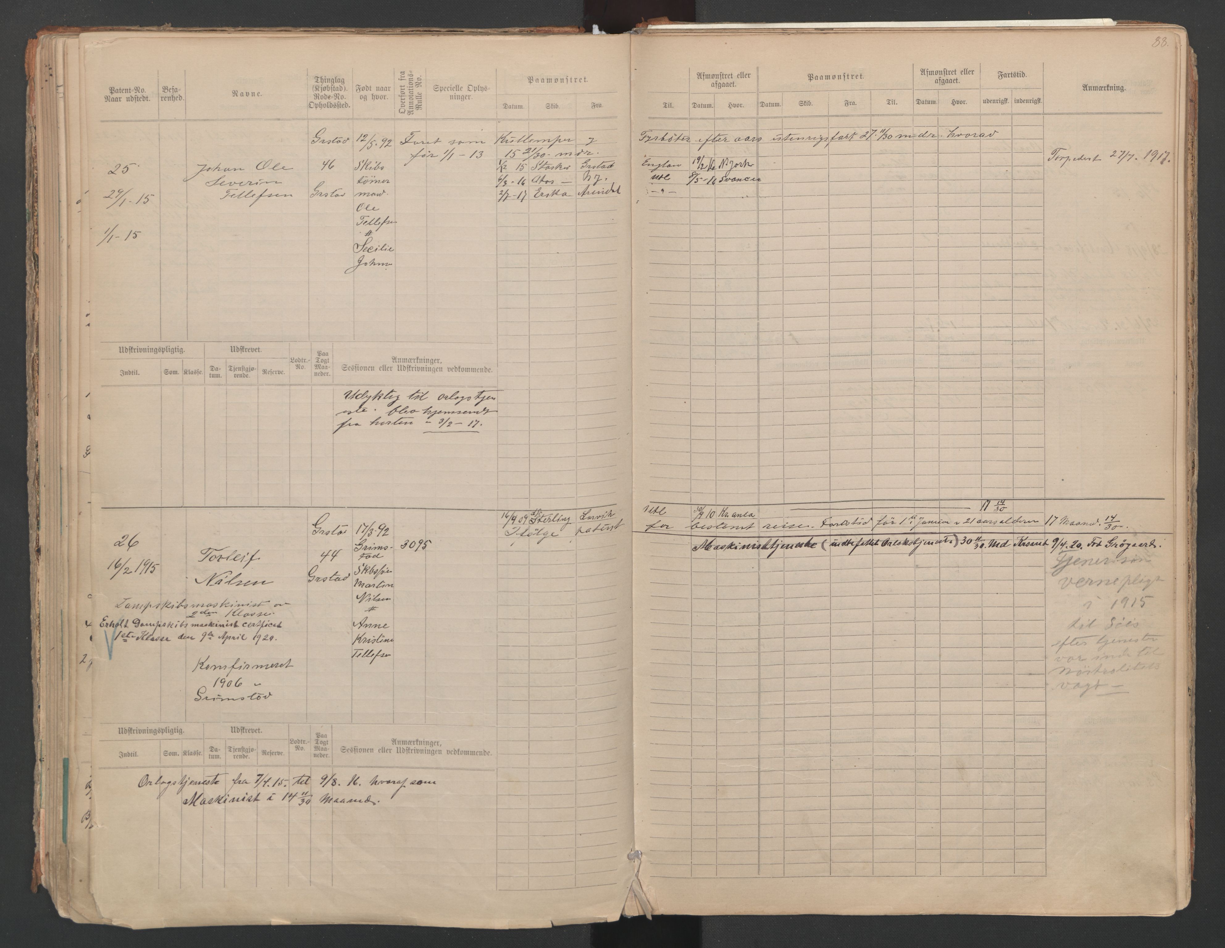 Grimstad mønstringskrets, AV/SAK-2031-0013/F/Fa/L0007: Annotasjonsrulle nr 1-265 og hovedrulle B nr 1-160, V-20, 1894-1949, s. 93