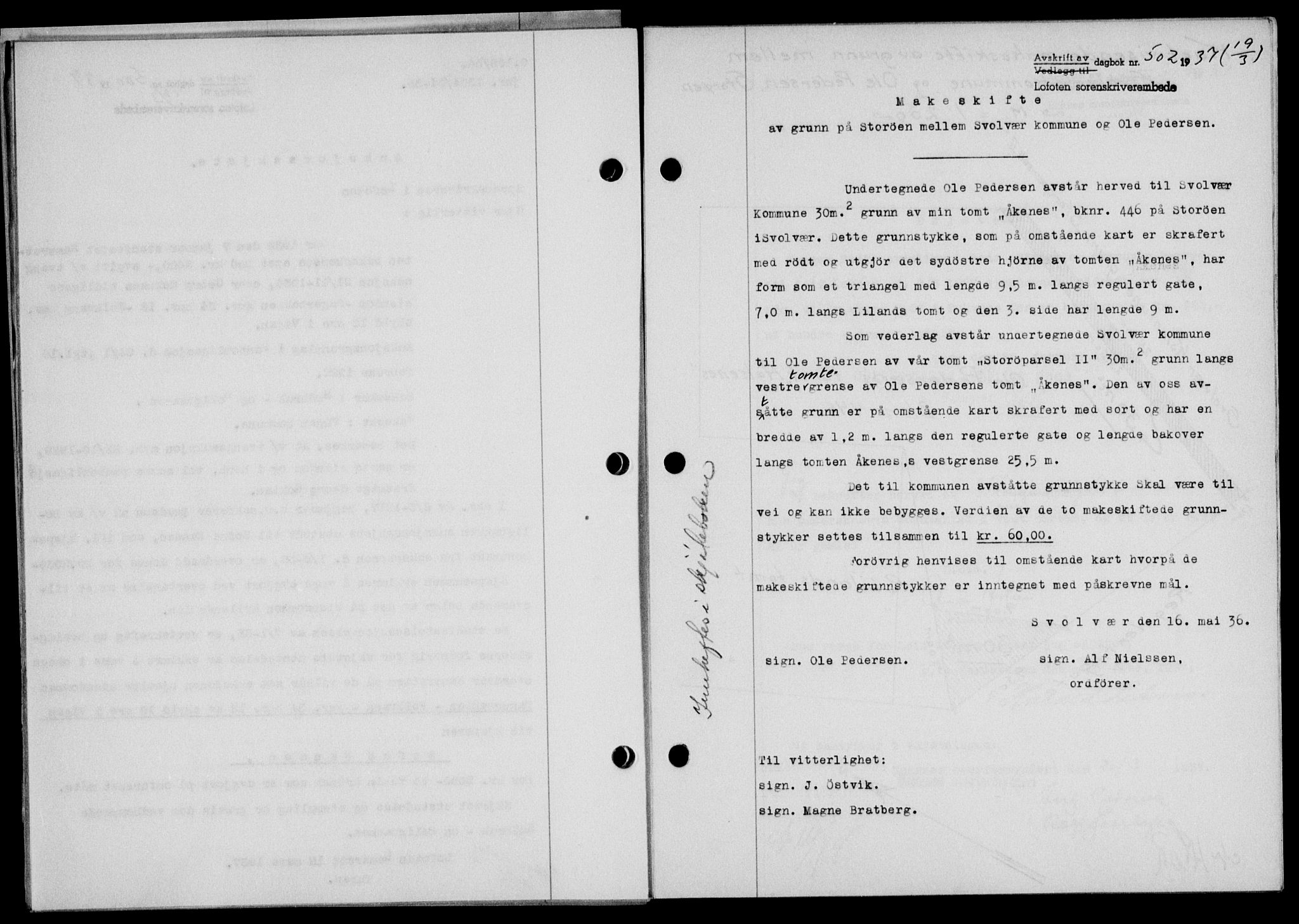 Lofoten sorenskriveri, SAT/A-0017/1/2/2C/L0002a: Pantebok nr. 2a, 1937-1937, Dagboknr: 502/1937
