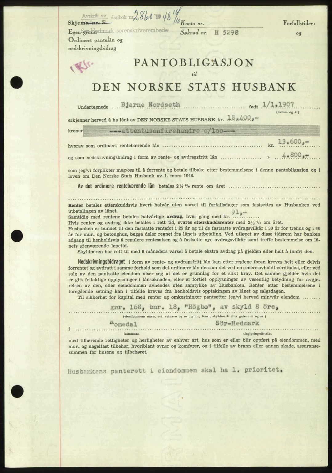 Sør-Hedmark sorenskriveri, SAH/TING-014/H/Hb/Hbd/L0018: Pantebok nr. 18, 1948-1949, Dagboknr: 2860/1948