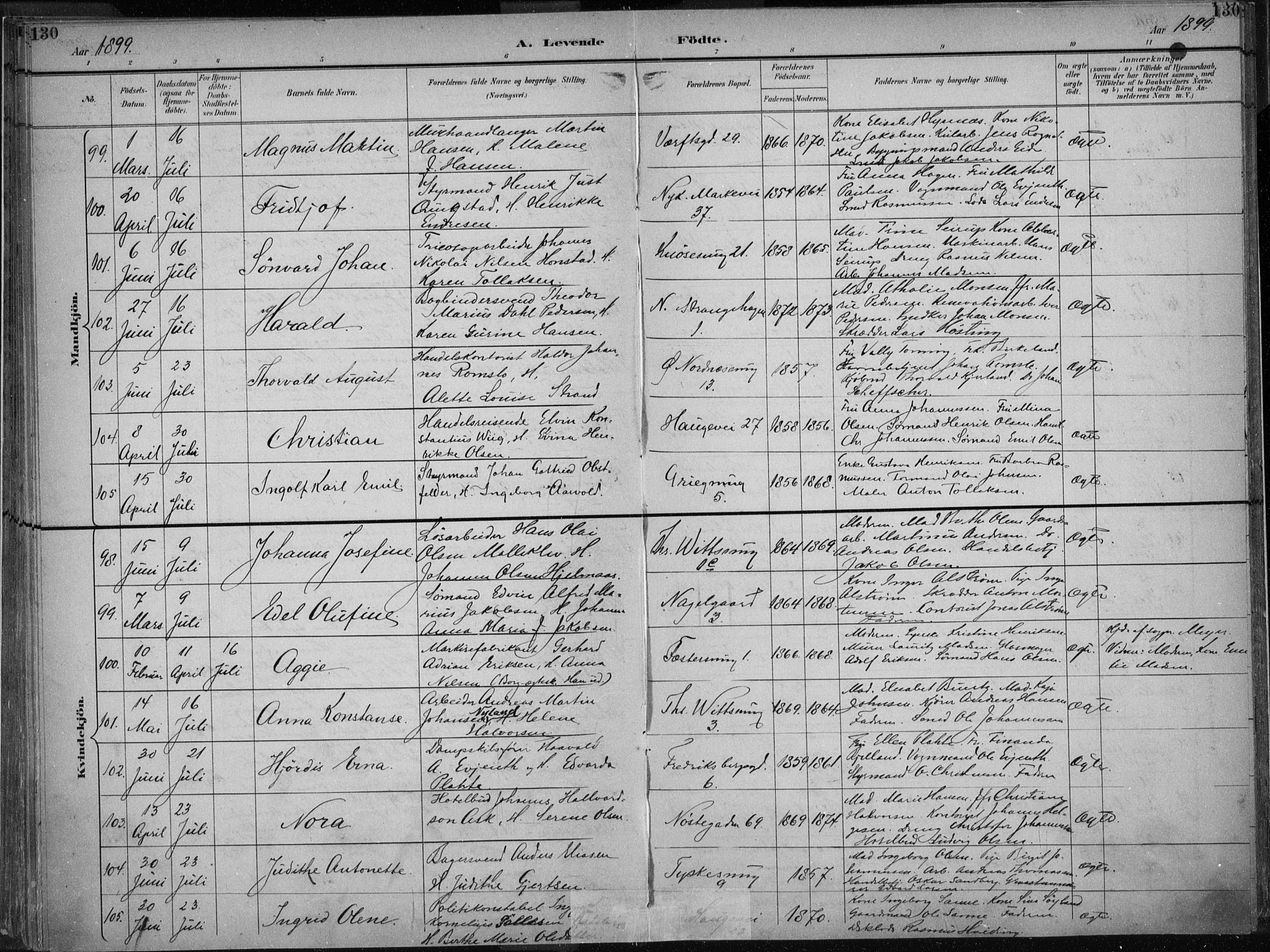 Nykirken Sokneprestembete, AV/SAB-A-77101/H/Haa/L0018: Ministerialbok nr. B 6, 1895-1903, s. 130