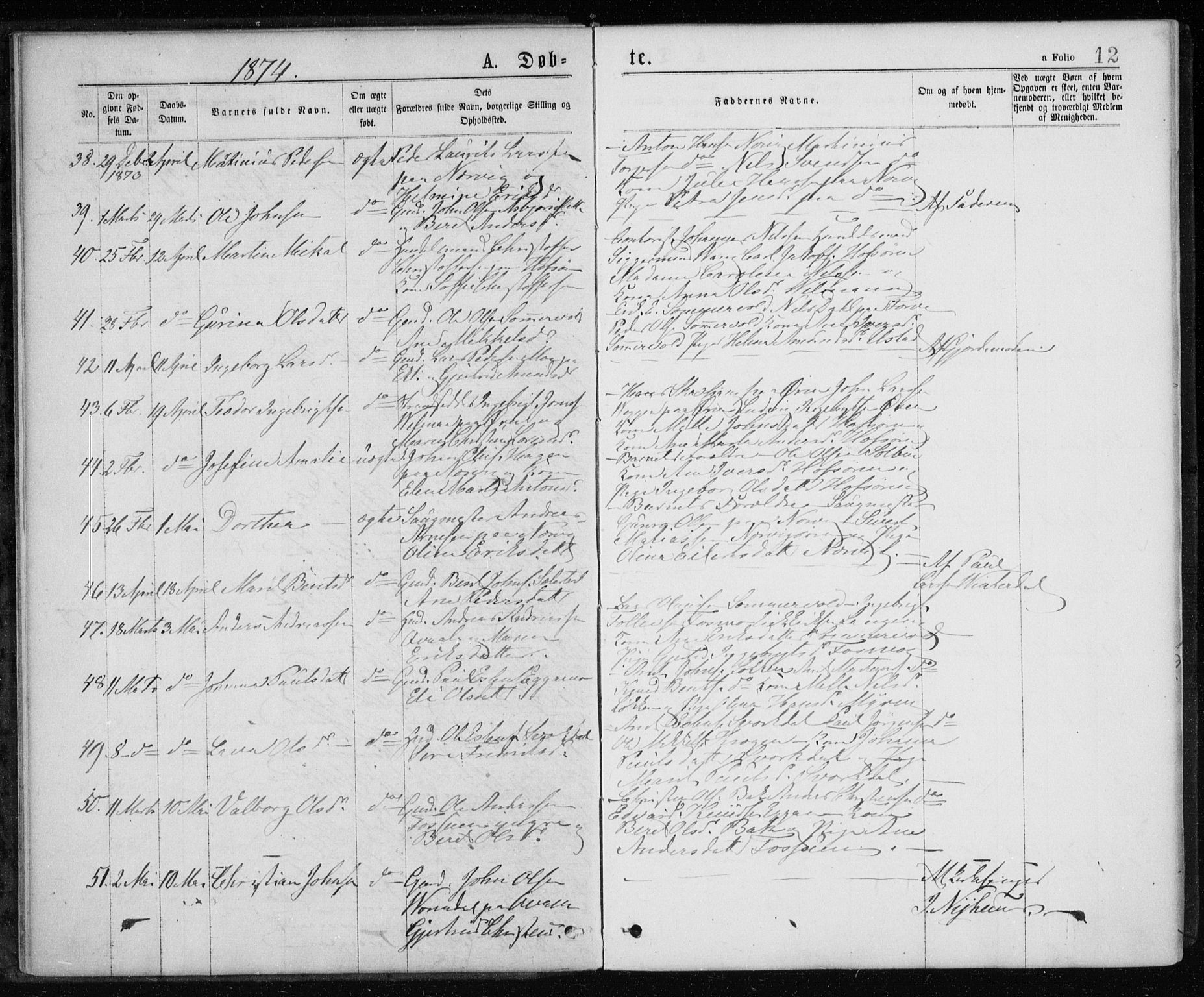 Ministerialprotokoller, klokkerbøker og fødselsregistre - Sør-Trøndelag, AV/SAT-A-1456/668/L0817: Klokkerbok nr. 668C06, 1873-1884, s. 12