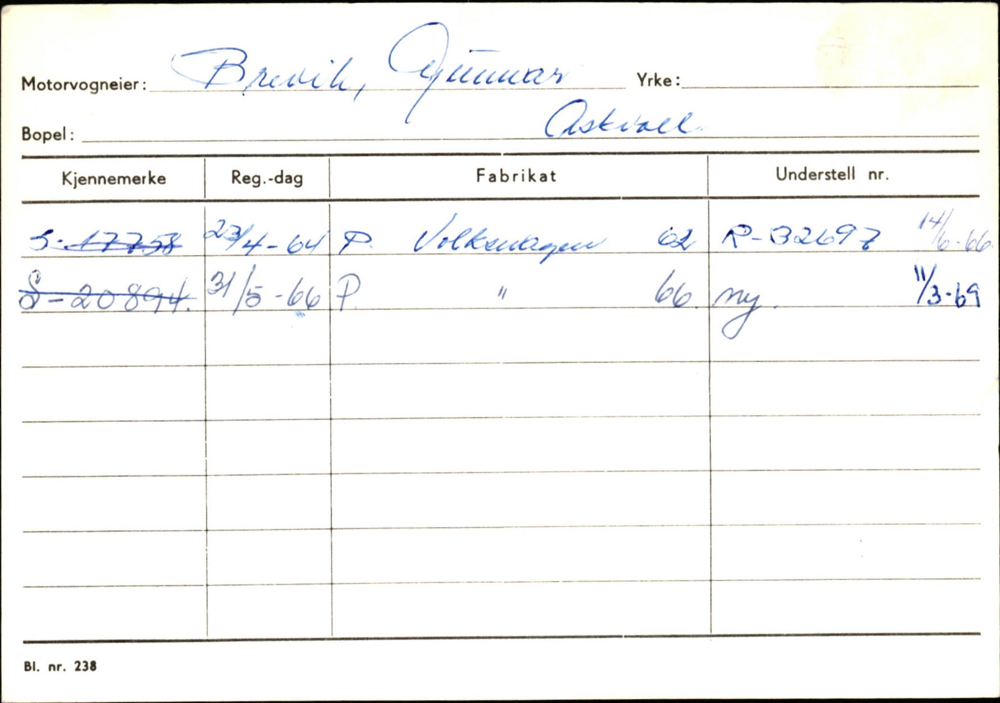 Statens vegvesen, Sogn og Fjordane vegkontor, SAB/A-5301/4/F/L0132: Eigarregister Askvoll A-Å. Balestrand A-Å, 1945-1975, s. 127