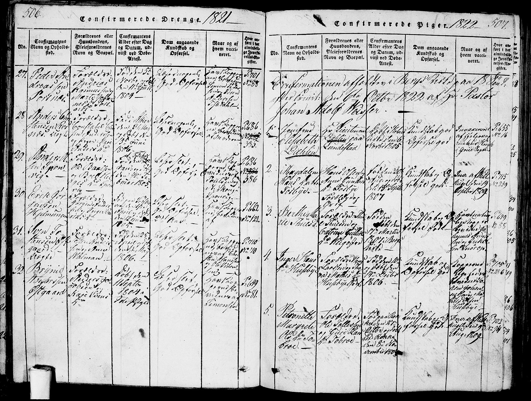 Berg prestekontor Kirkebøker, AV/SAO-A-10902/G/Ga/L0001: Klokkerbok nr. I 1, 1815-1832, s. 506-507