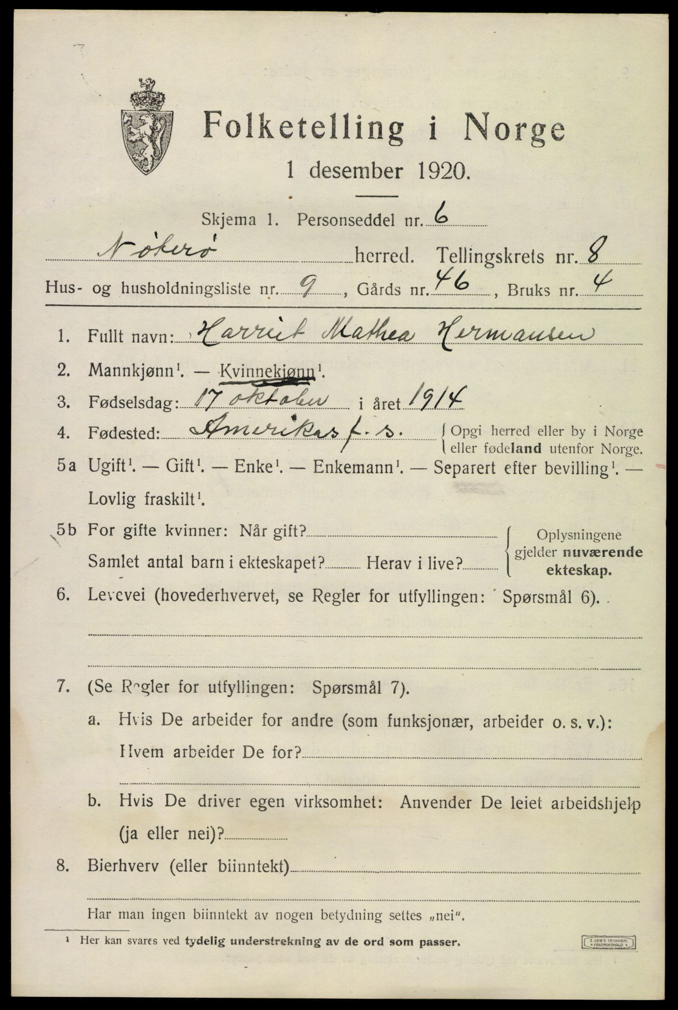 SAKO, Folketelling 1920 for 0722 Nøtterøy herred, 1920, s. 10463