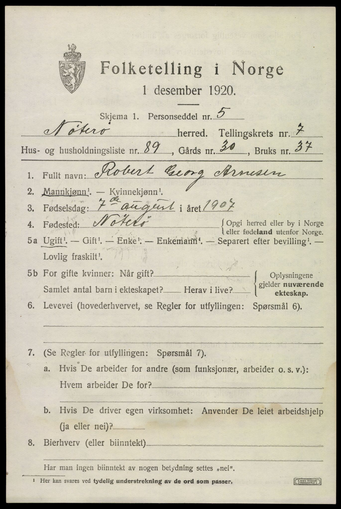 SAKO, Folketelling 1920 for 0722 Nøtterøy herred, 1920, s. 10393