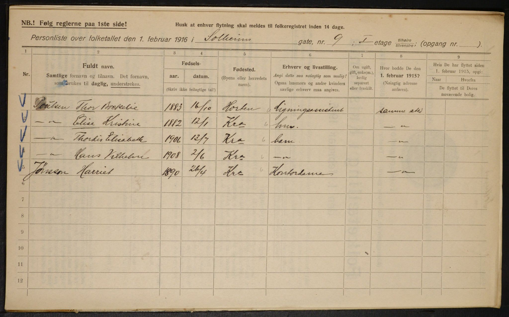 OBA, Kommunal folketelling 1.2.1916 for Kristiania, 1916, s. 102126