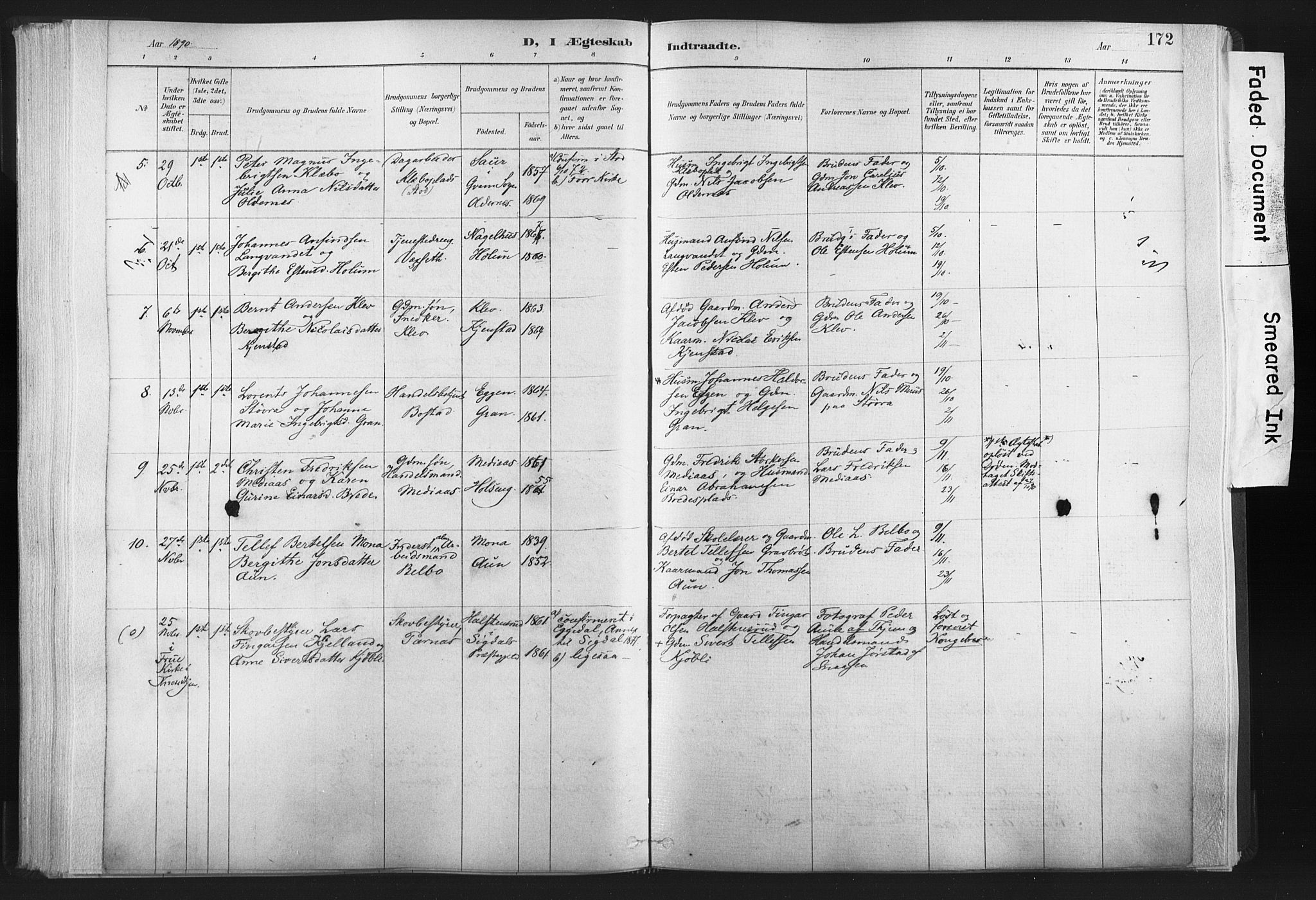 Ministerialprotokoller, klokkerbøker og fødselsregistre - Nord-Trøndelag, SAT/A-1458/749/L0474: Ministerialbok nr. 749A08, 1887-1903, s. 172