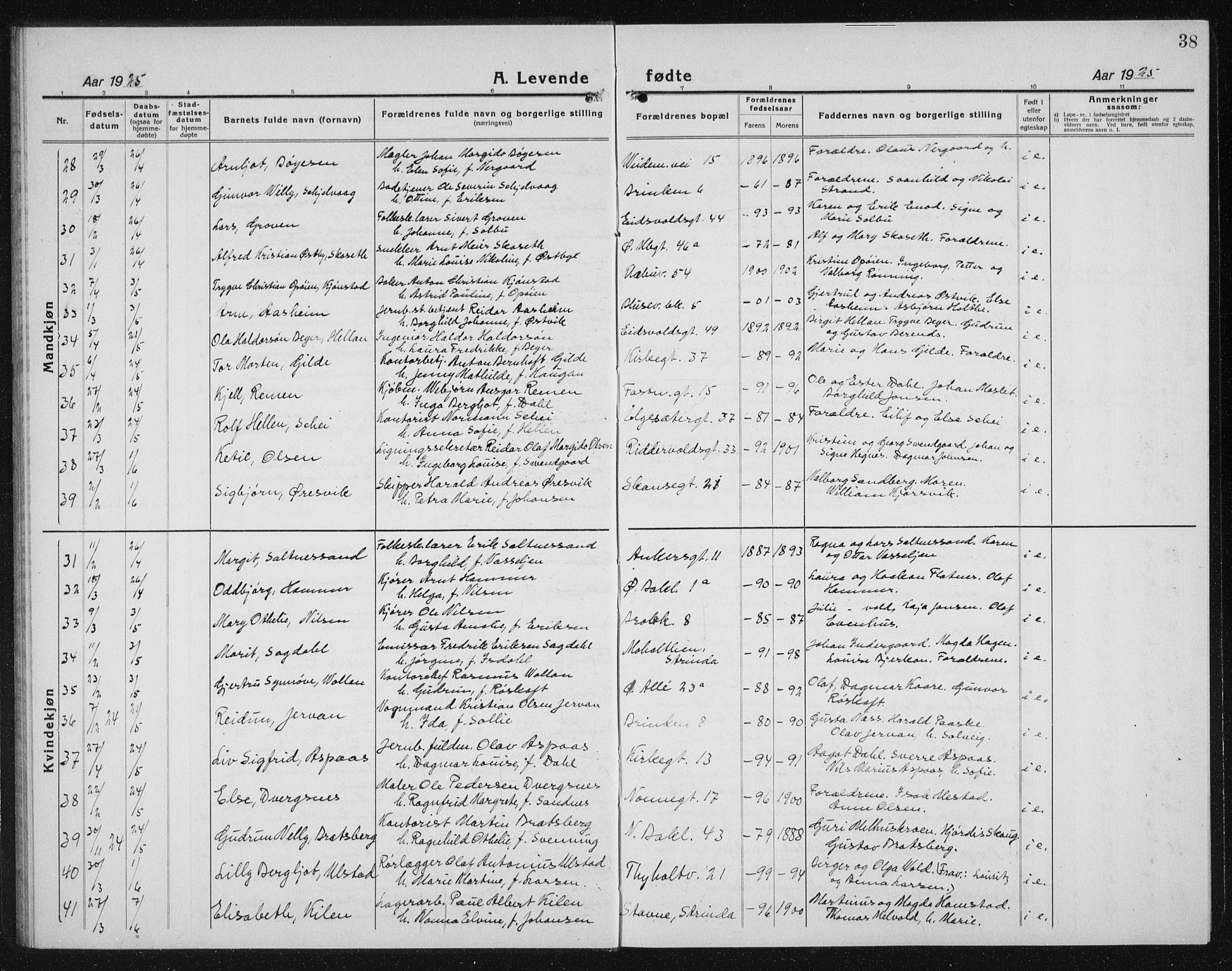 Ministerialprotokoller, klokkerbøker og fødselsregistre - Sør-Trøndelag, AV/SAT-A-1456/604/L0227: Klokkerbok nr. 604C10, 1923-1942, s. 38