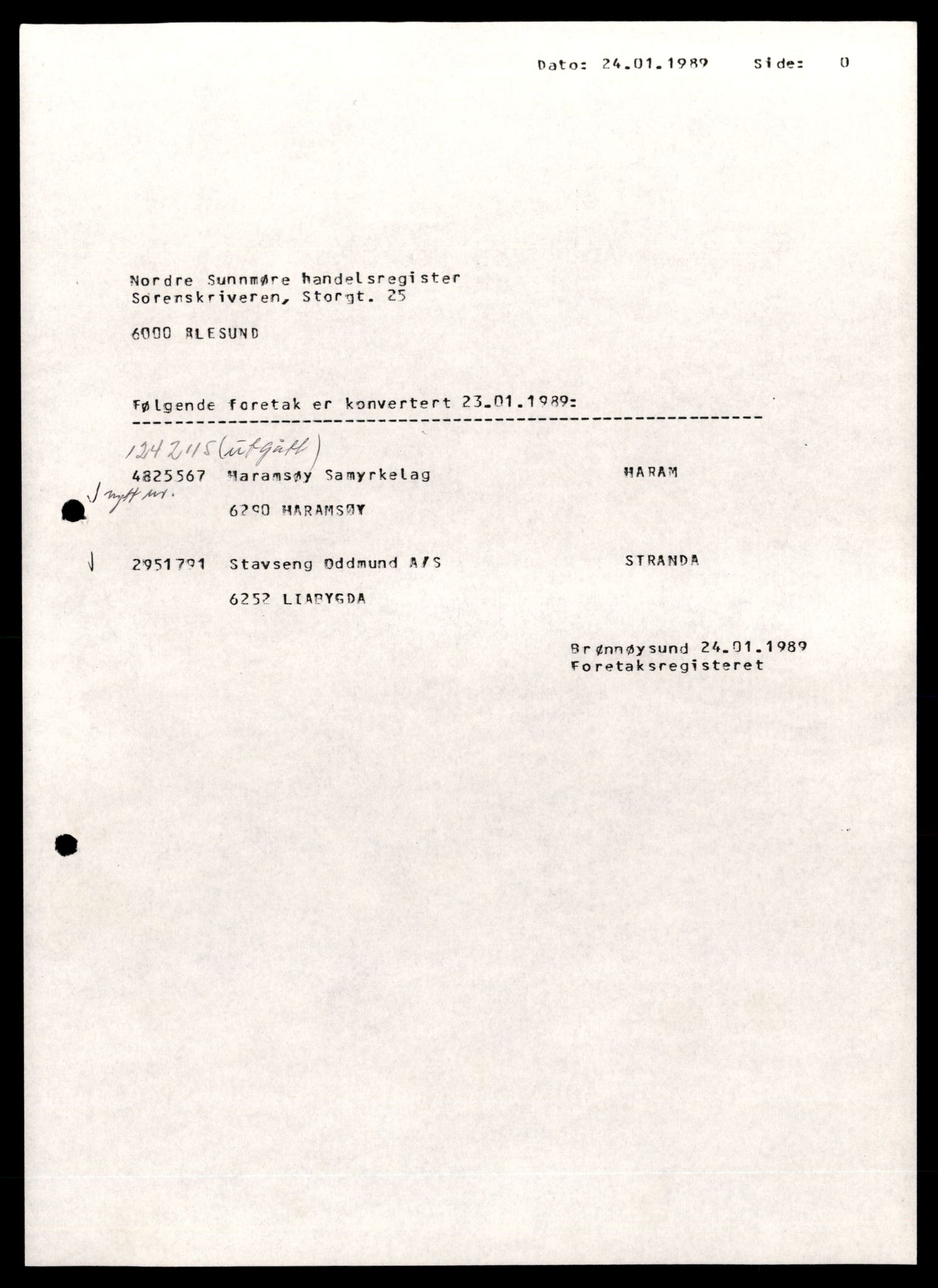 Nordre Sunnmøre sorenskriveri, SAT/A-0006/2/J/Jd/Jde/L0061: Bilag. Andelslag, H-S, 1944-1990, s. 1