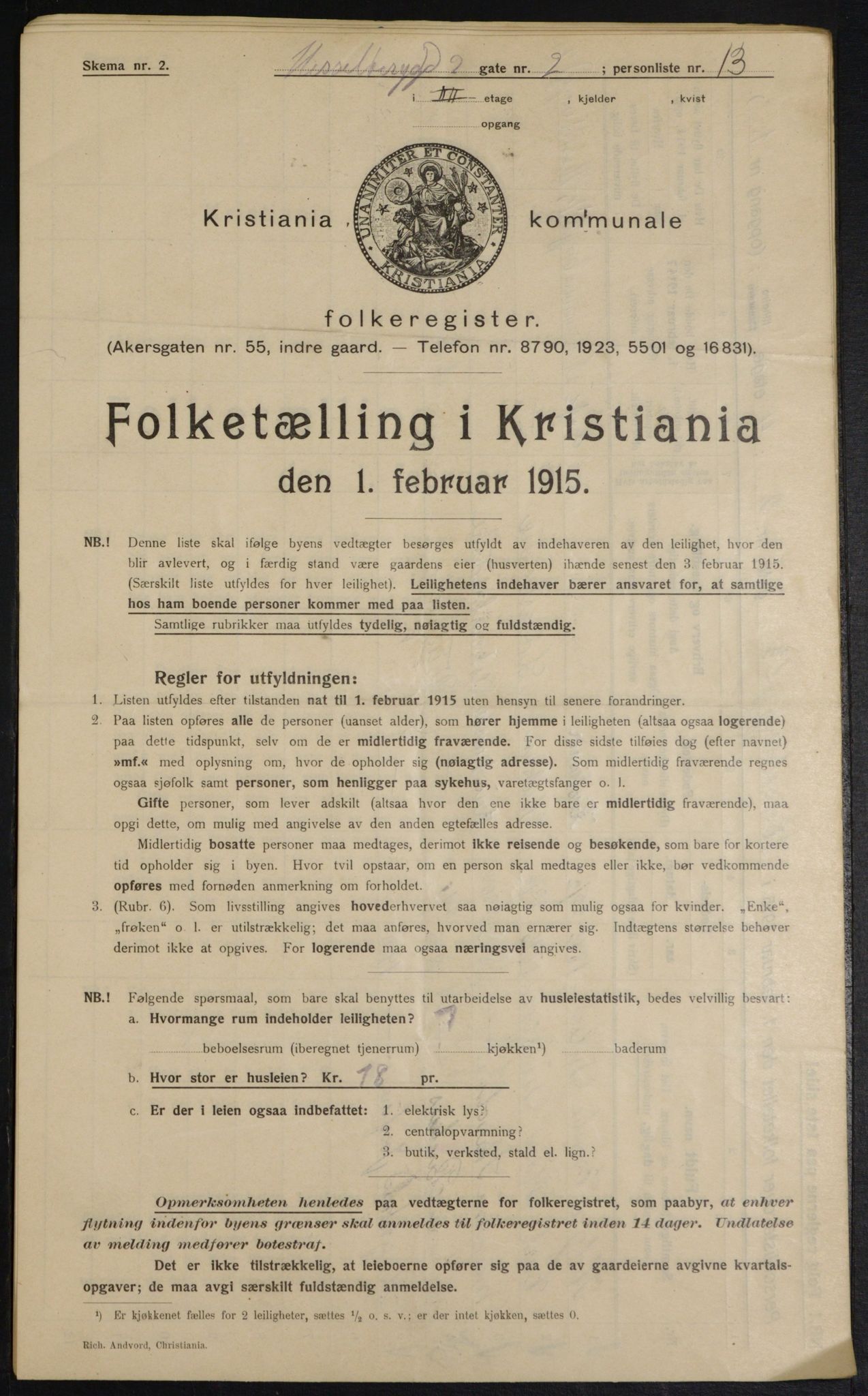 OBA, Kommunal folketelling 1.2.1915 for Kristiania, 1915, s. 39445